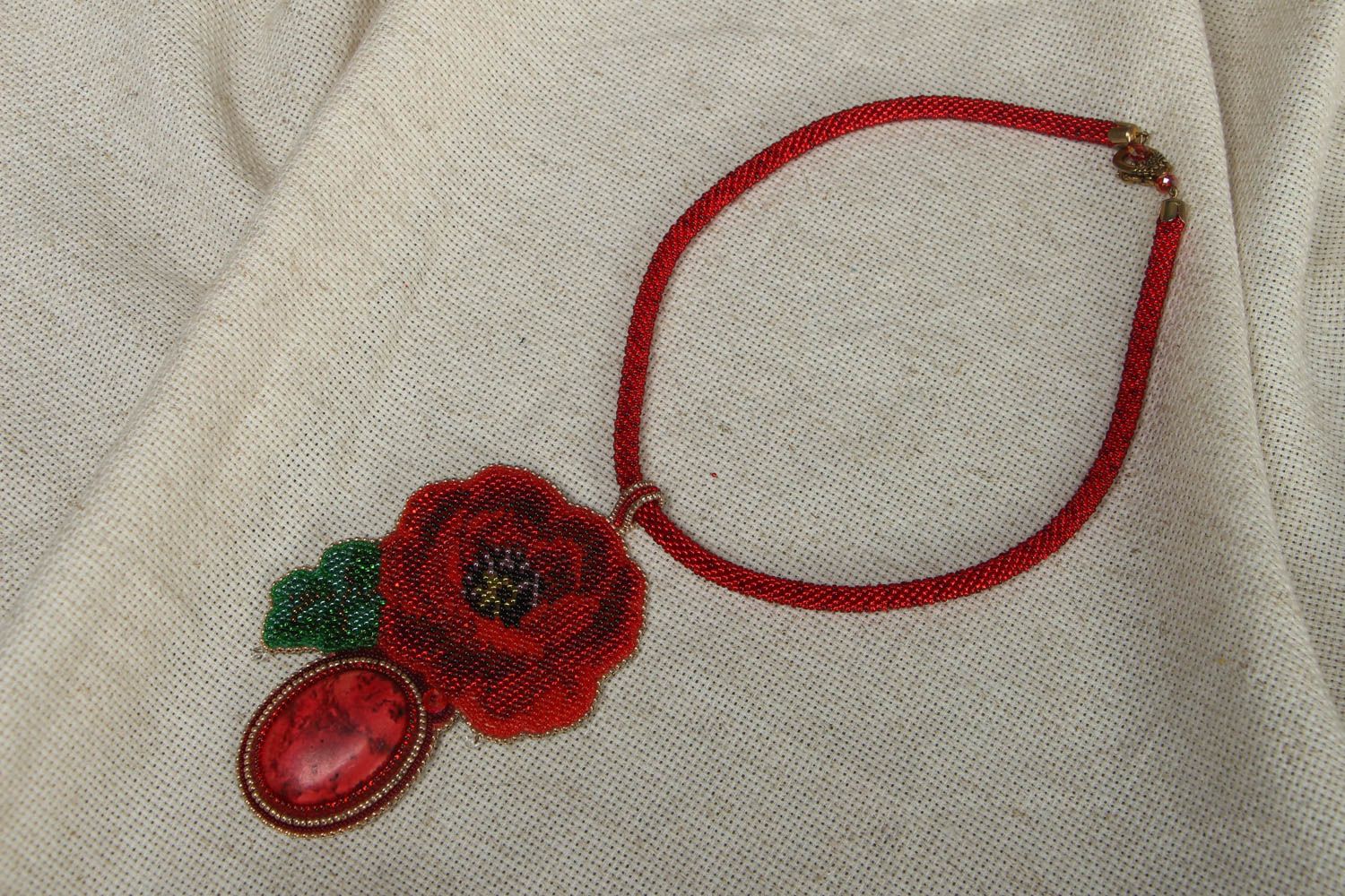 Beautiful beaded necklace Poppy after Rain photo 1