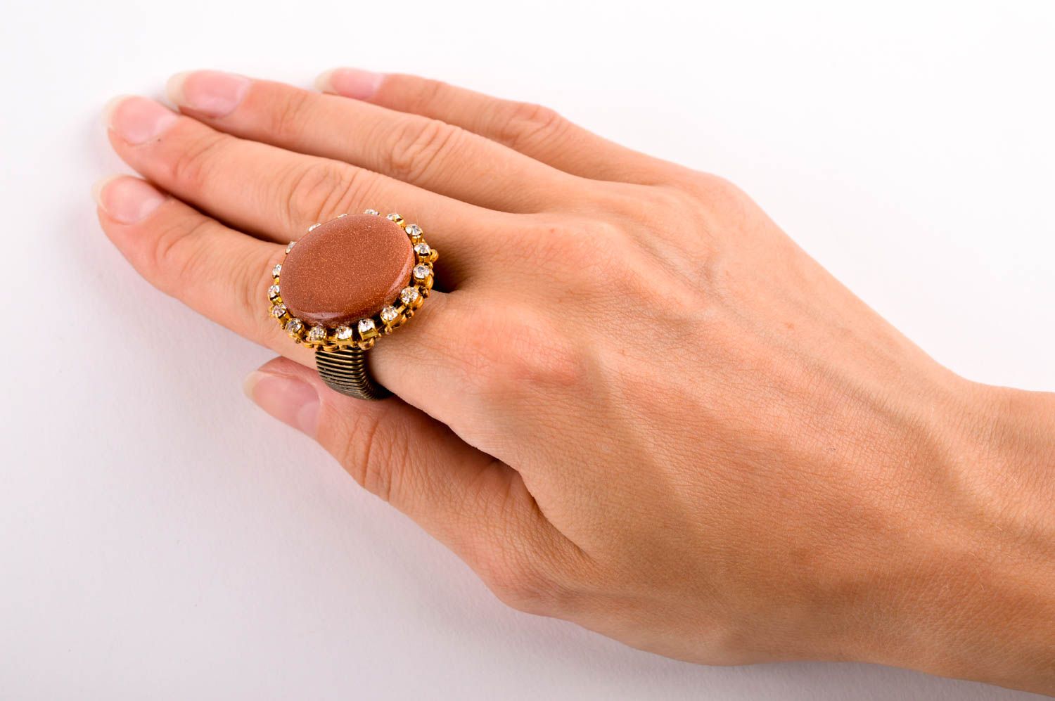 Красивое кольцо хенд мейд бижутерия с натуральными камнями женское кольцо фото 5