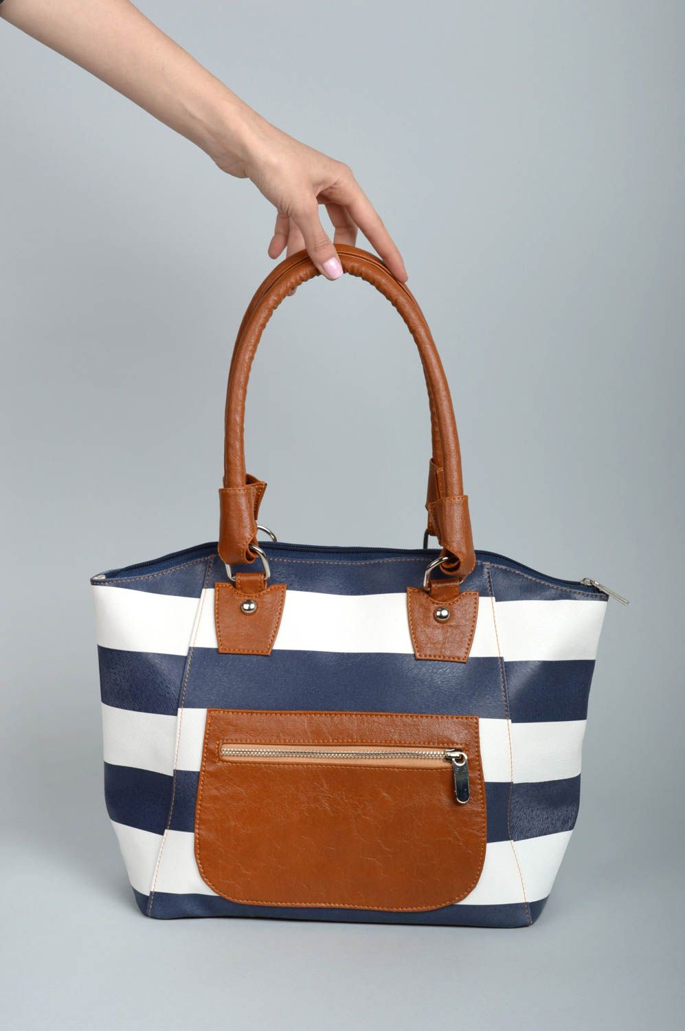 Handmade leatherette shoulder bag striped bag pretty bag for women perfect gift photo 3