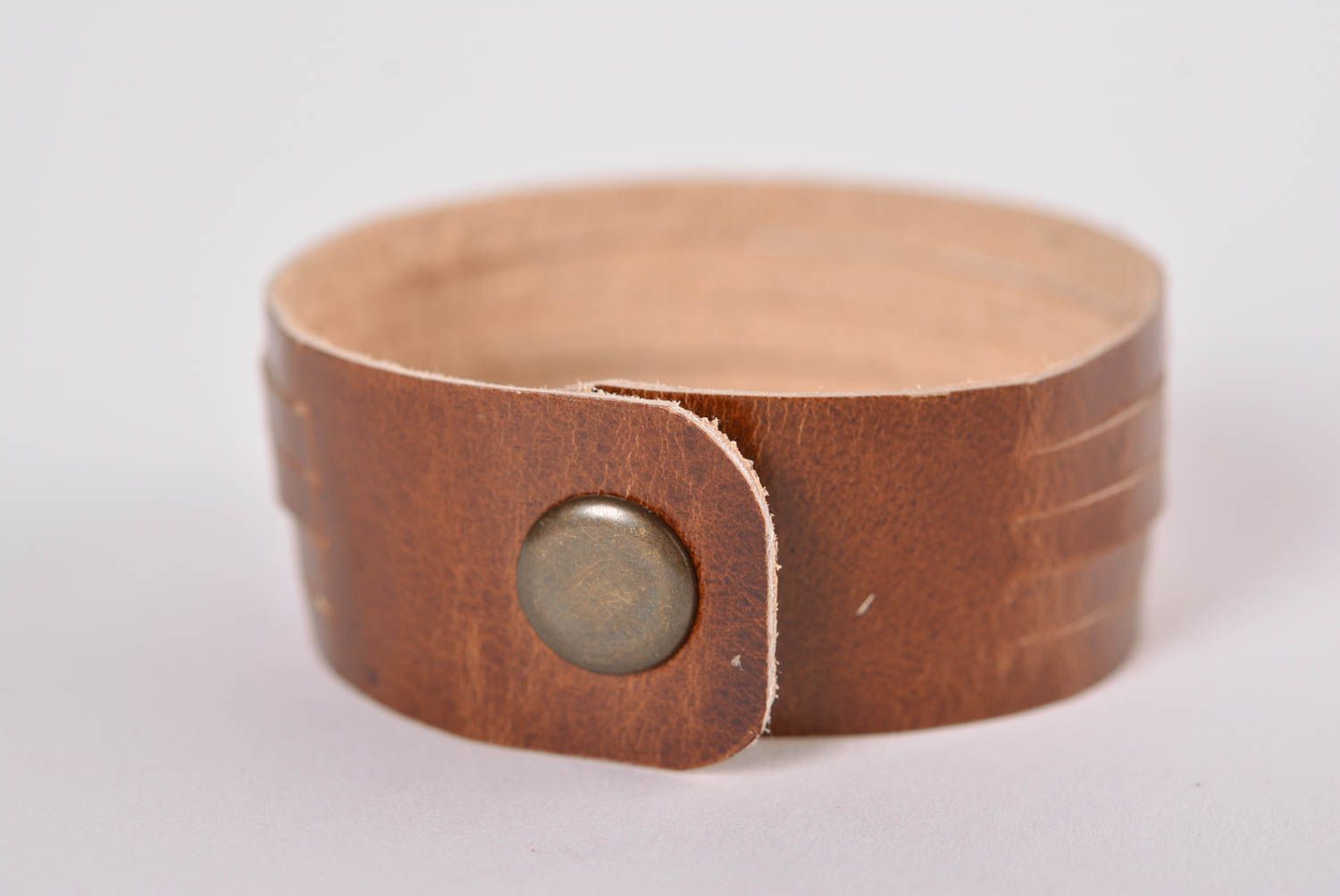 Handmade unusual present designer leather bracelet brown stylish jewelry photo 3