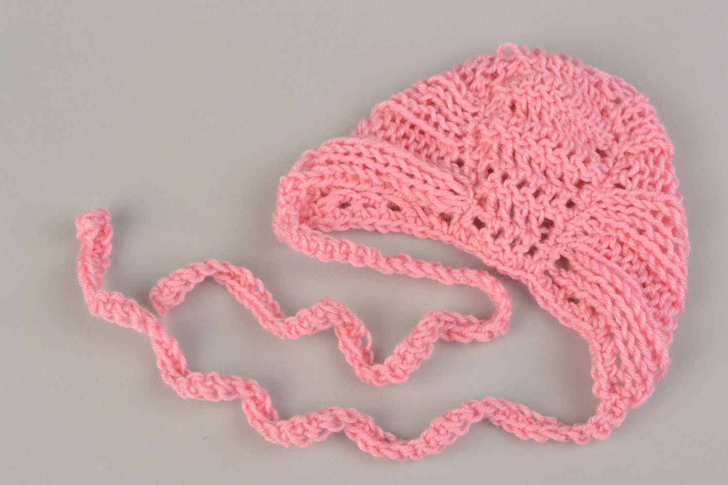 Béguin tricoté pour bébé fille fils acryliques au crochet rose ajouré fait main photo 4