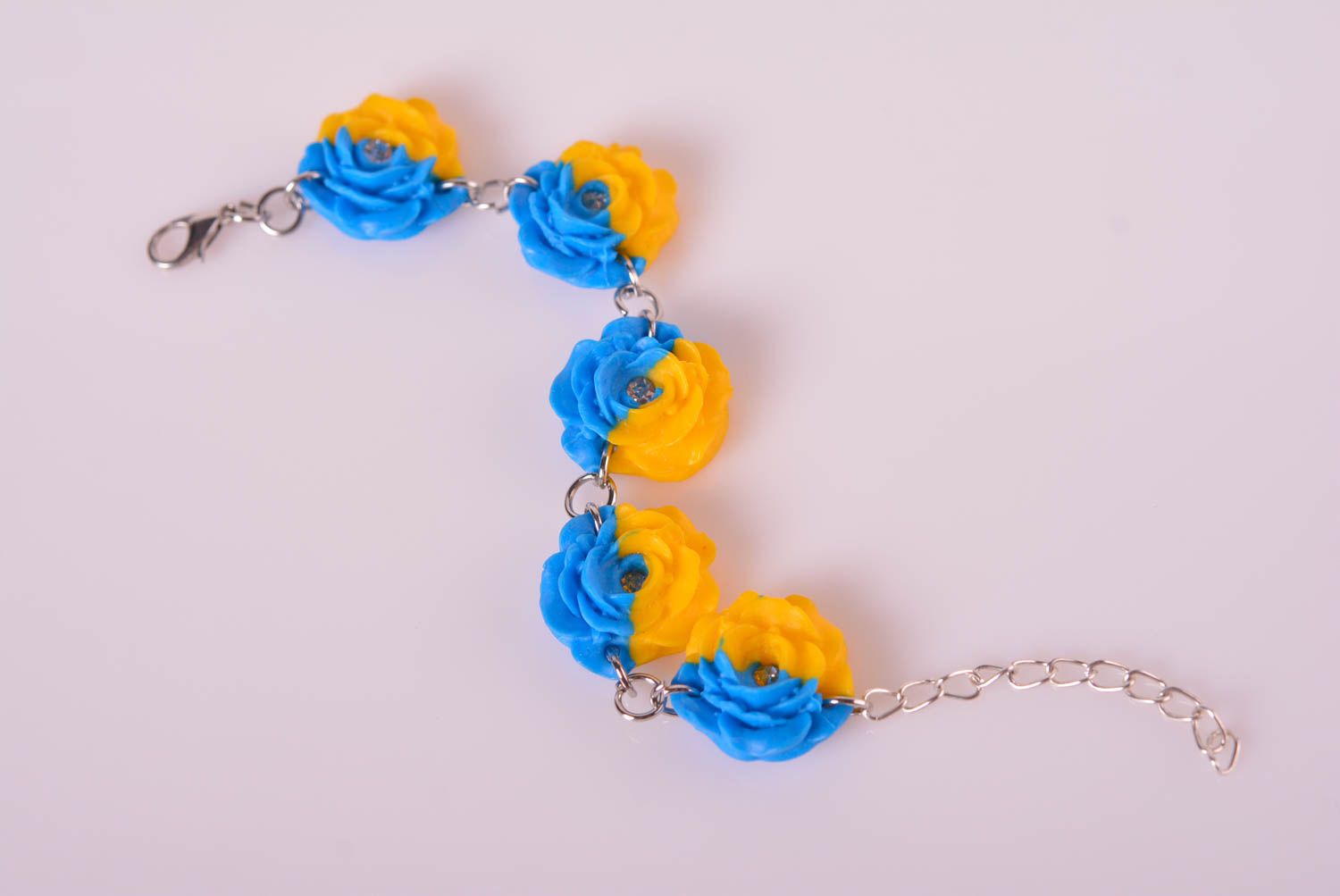 Chain tennis clay five yellow and blue flowers bracelet for women photo 4