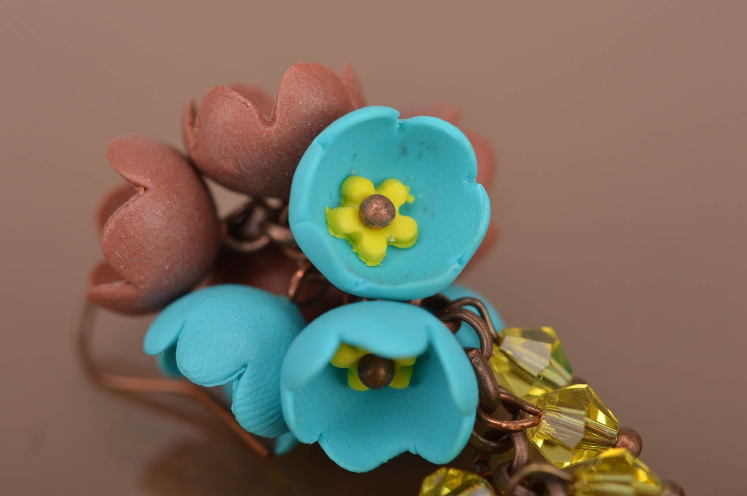Beautiful homemade plastic earrings flower earrings on chains gifts for her photo 3