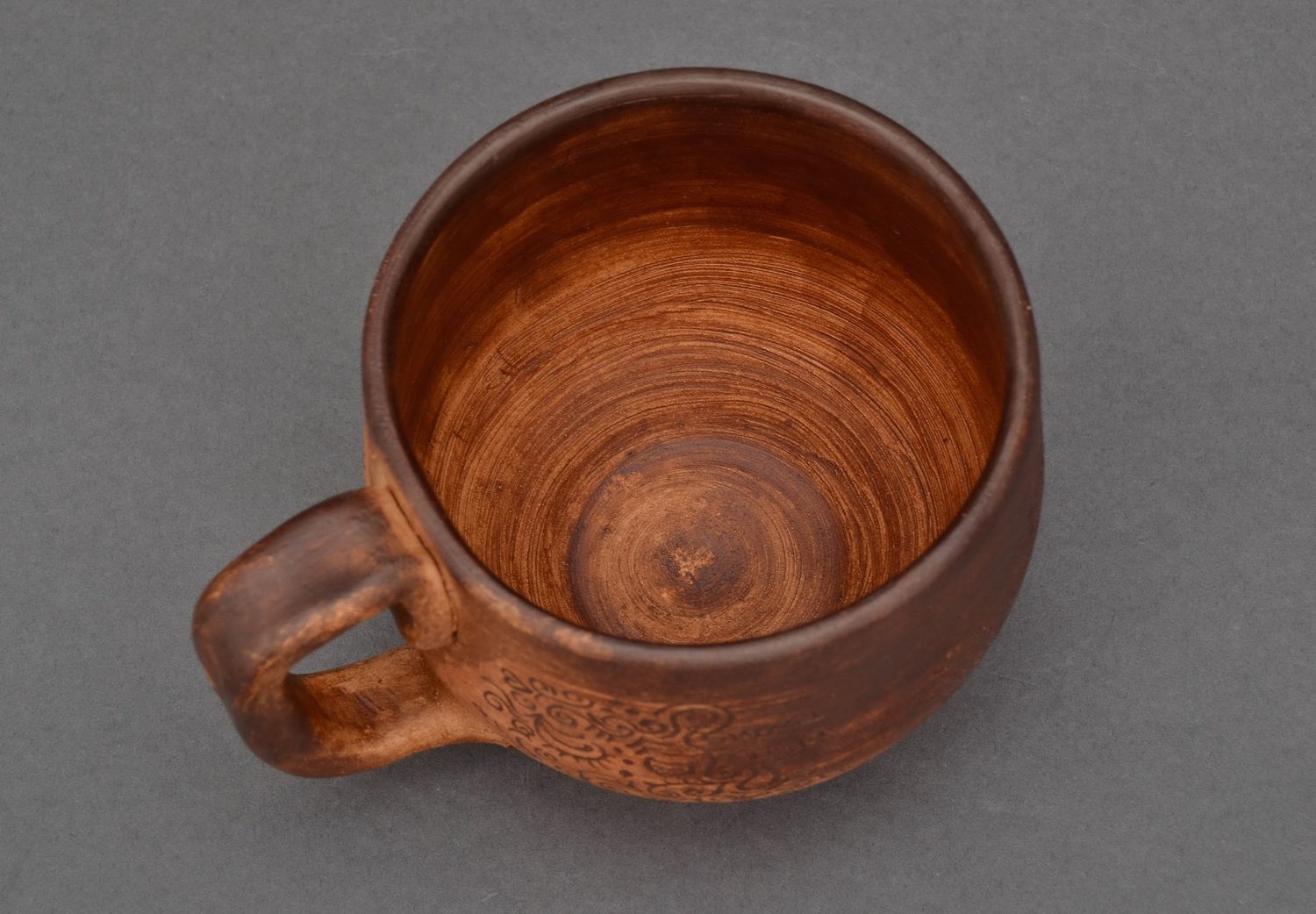 8 oz large clay coffee cup with handle and flower pattern in rustic style photo 3