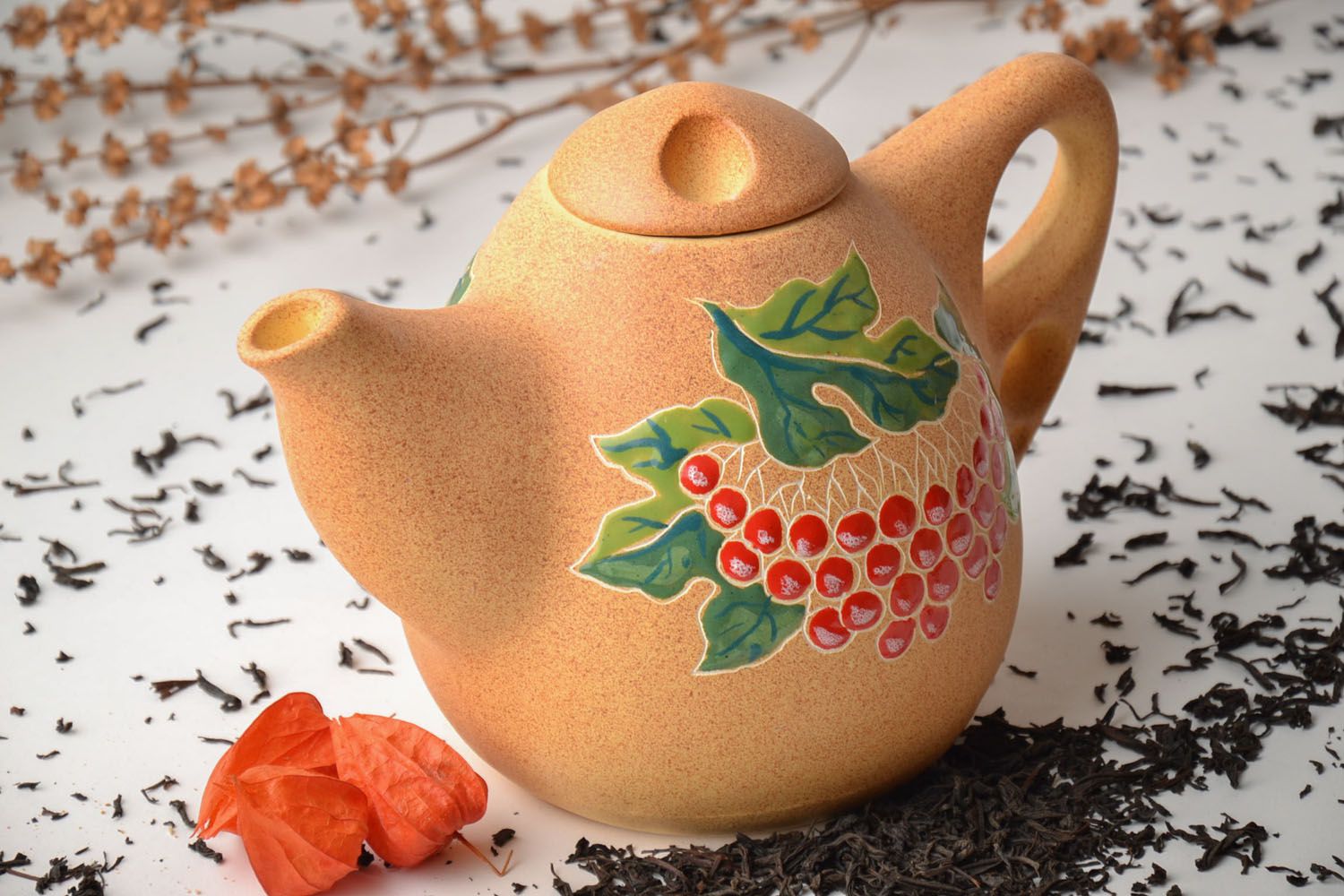 Beautiful clay teapot Berries photo 1