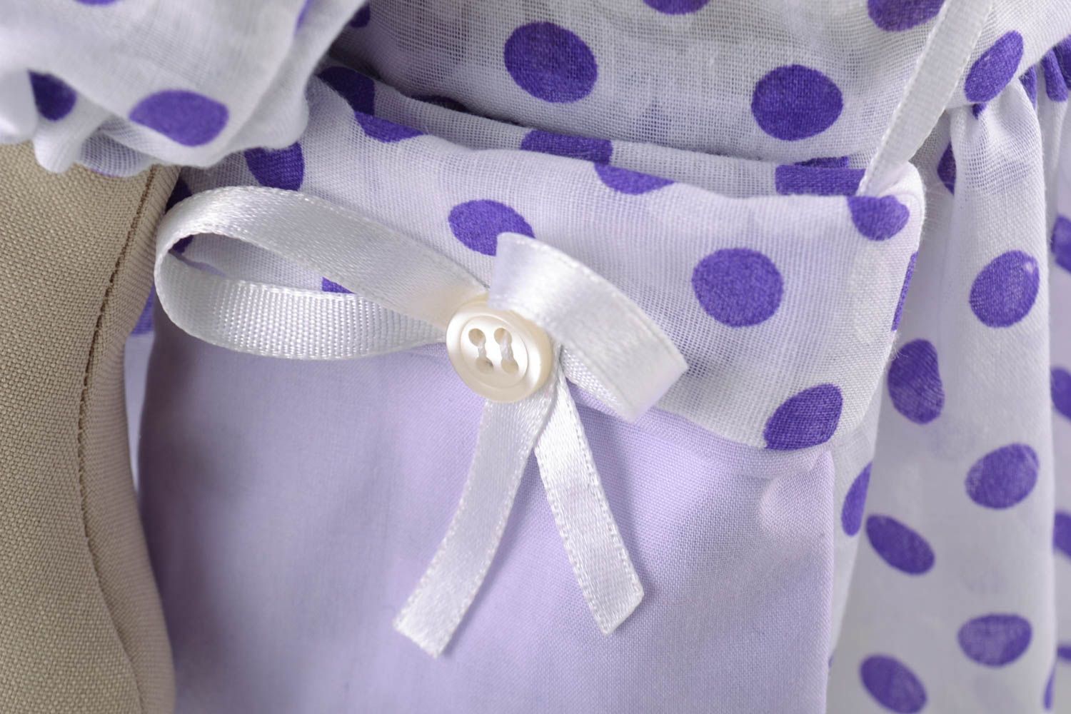 Set of 2 handmade natural fabric soft toys rabbits girls in polka dot dresses photo 3