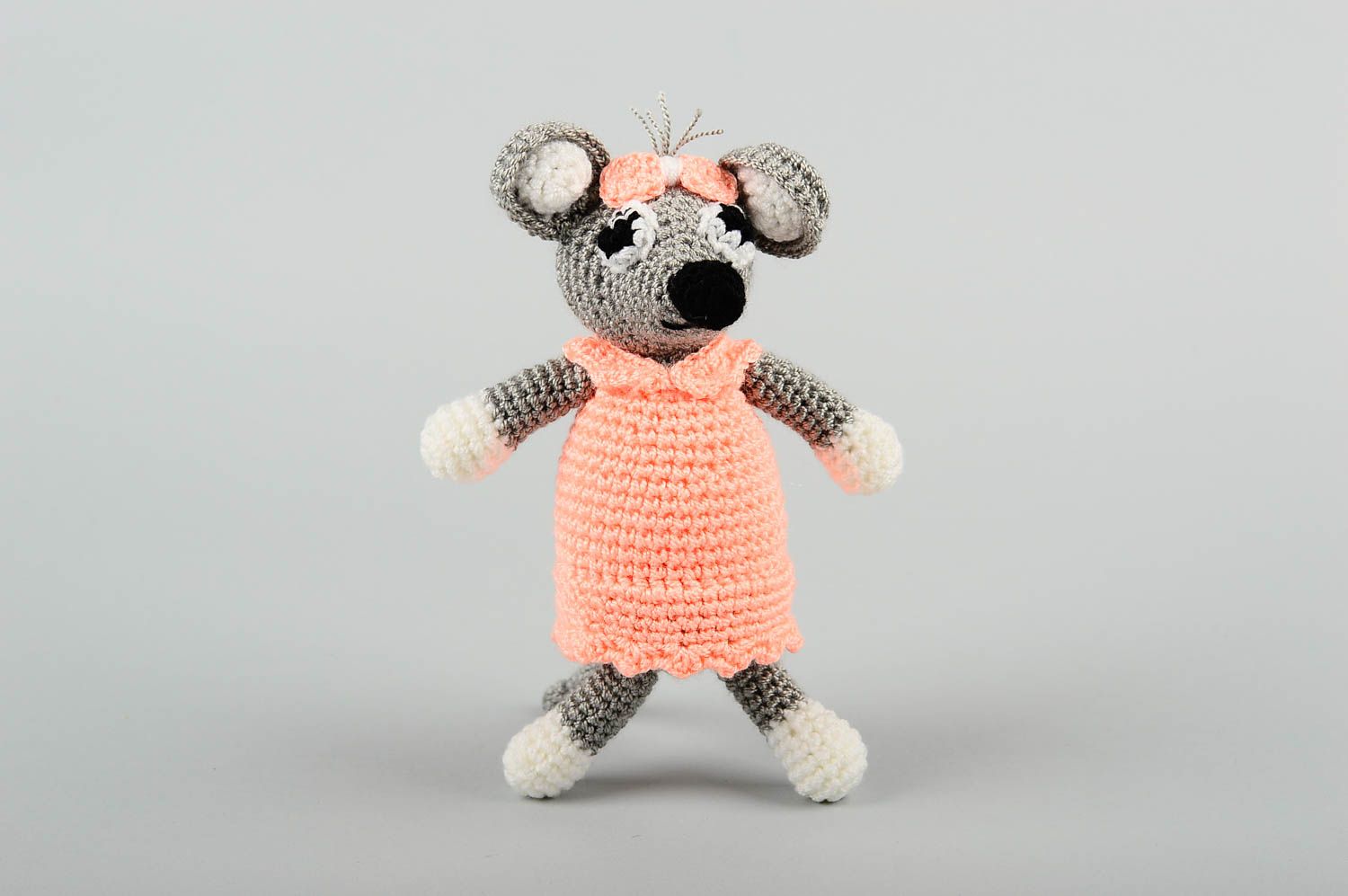 Kuscheltier Maus handgefertigt Haus Dekor Geschenk für Kinder rosa grau foto 1