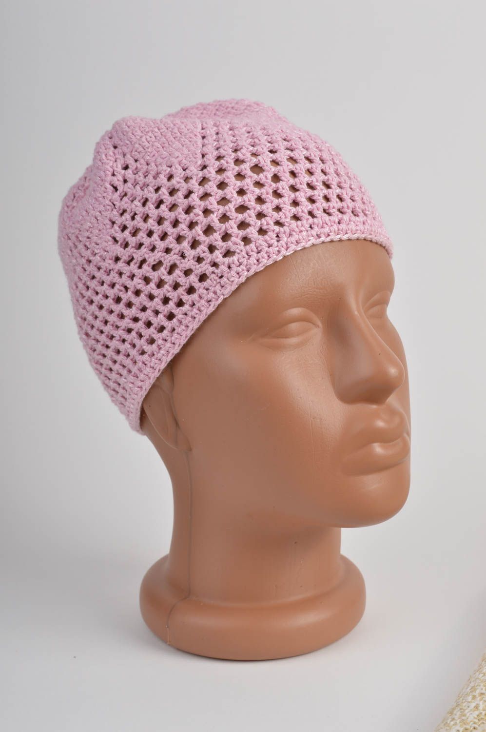 Bonnet tricot fait main Chapeau au crochet Vêtement enfant rose au crochet photo 2