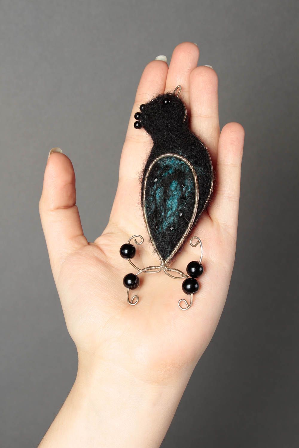 Broche de fieltro bisutería artesanal accesorio de moda pájaro negro bonito foto 5