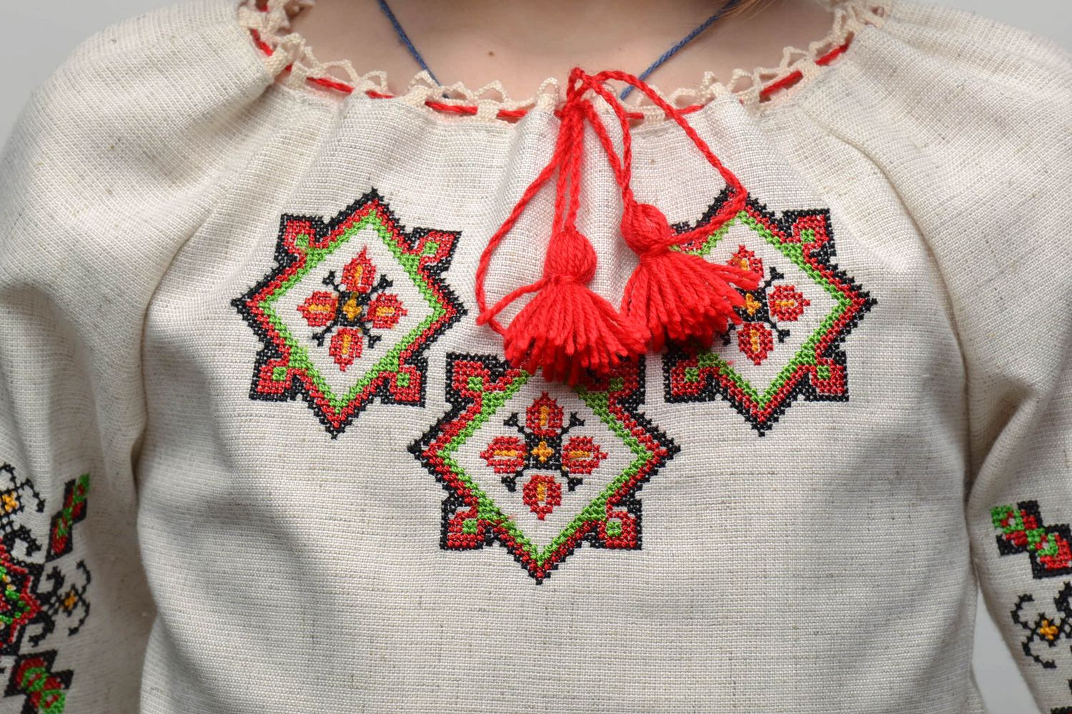 Ukrainian ethnic embroidered shirt with long sleeves for 5-7 years old kids photo 3