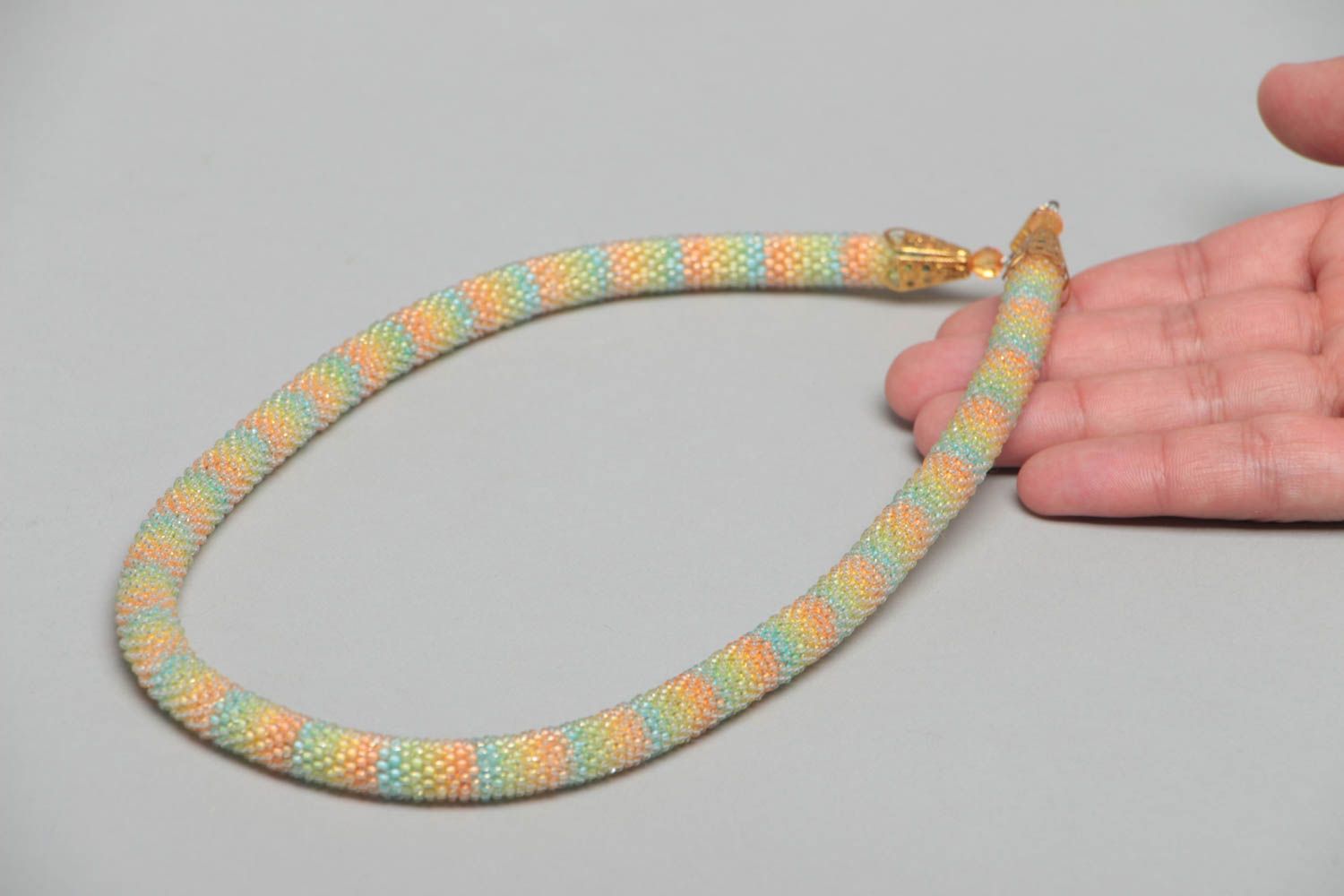Handmade beaded cord necklace made of Czech beads beautiful bright unusual photo 5