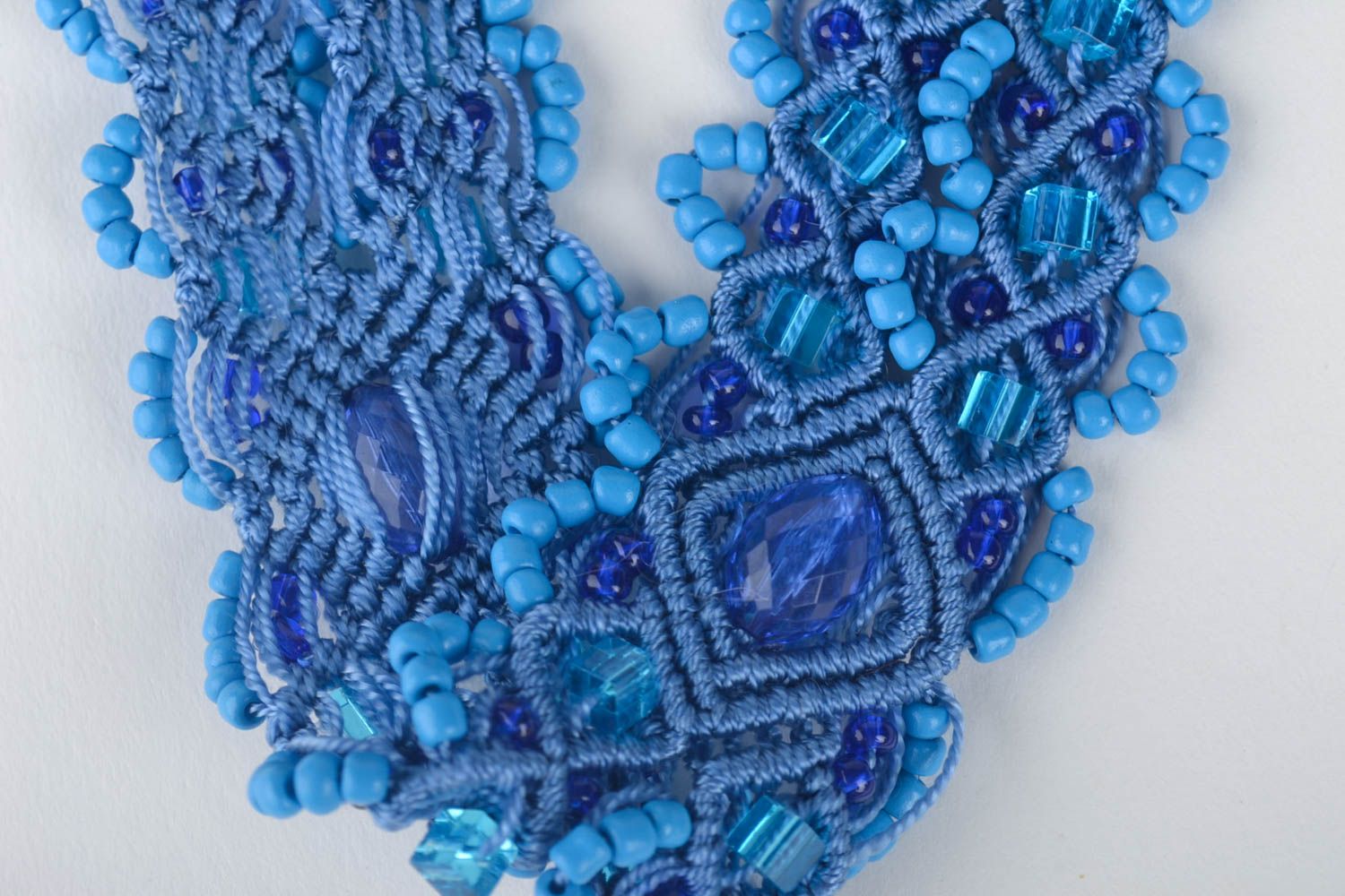 Пояс ручной работы пояс для талии плетеный женский пояс голубой с бисером фото 3