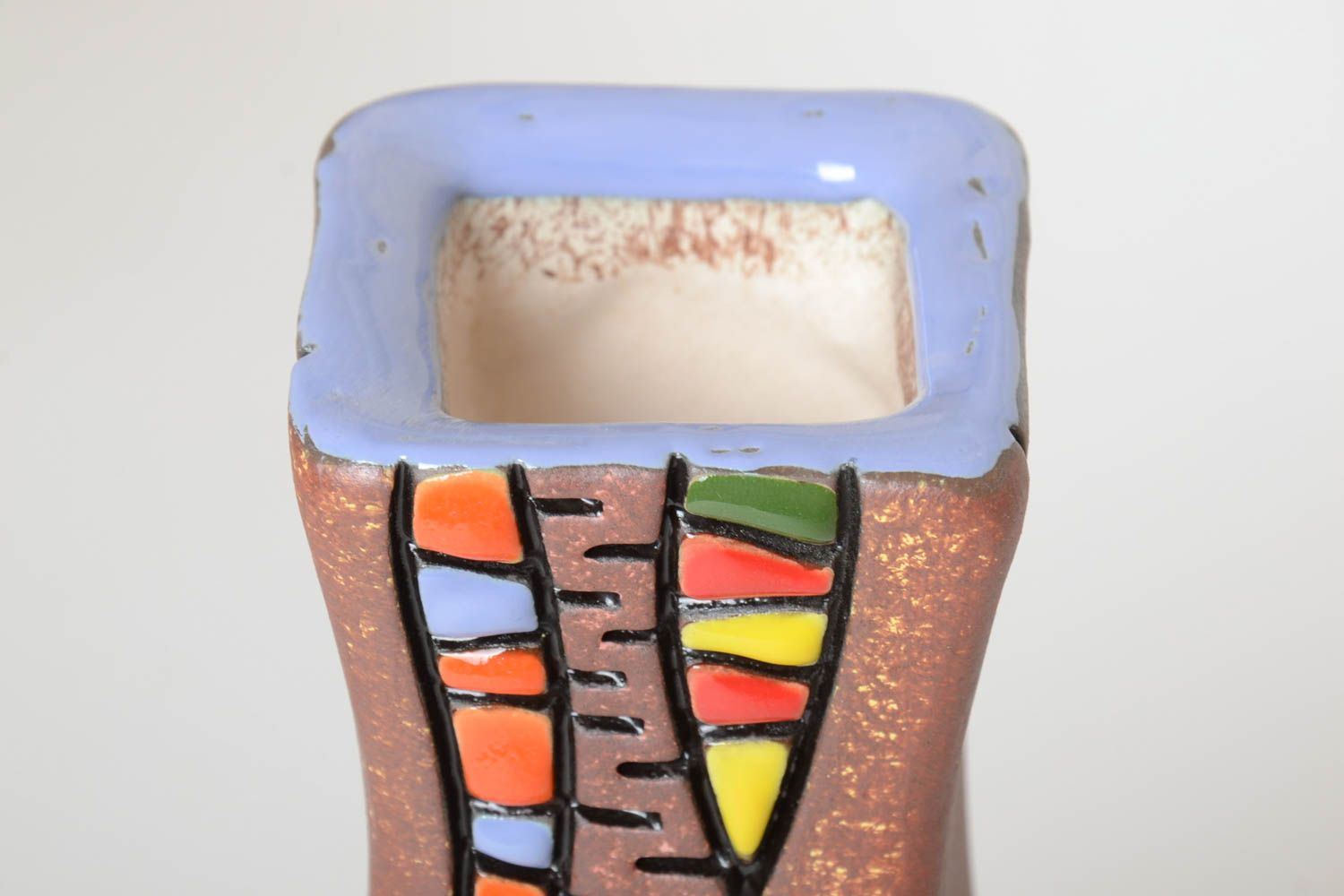 Handmade hohe ausgefallene Vase Haus Deko Keramik Vase schön bunt bemalt foto 3