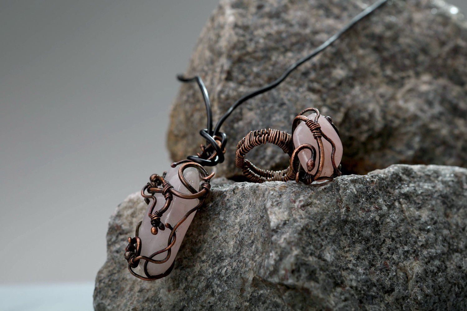 Jewelry set with pink quartz Pink Clouds photo 3