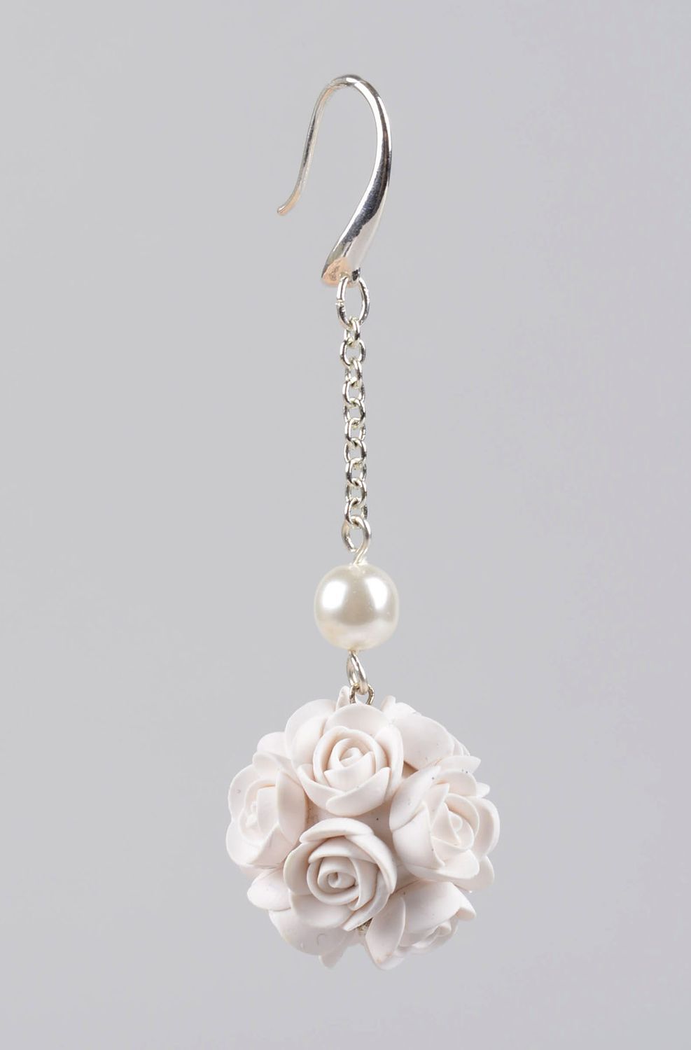 Handmade white tender earrings cute wedding accessory earrings with charms photo 2