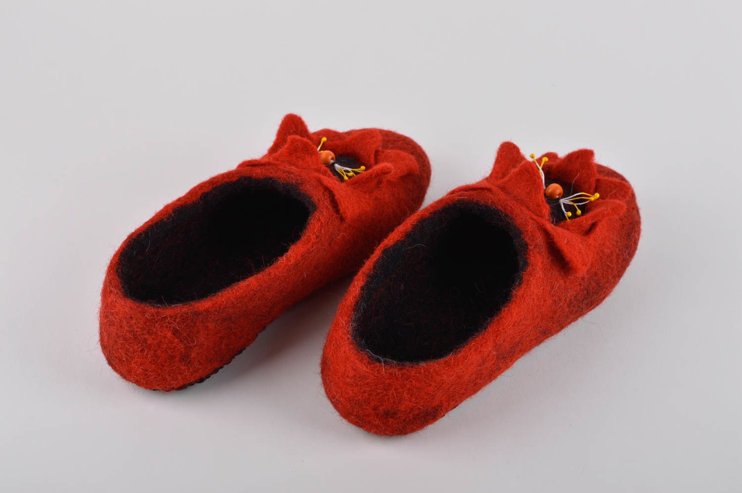 Handmade Hausschuhe gefilzt Pantoffel Schuhe warme Damen Hausschuhe rot schön foto 3