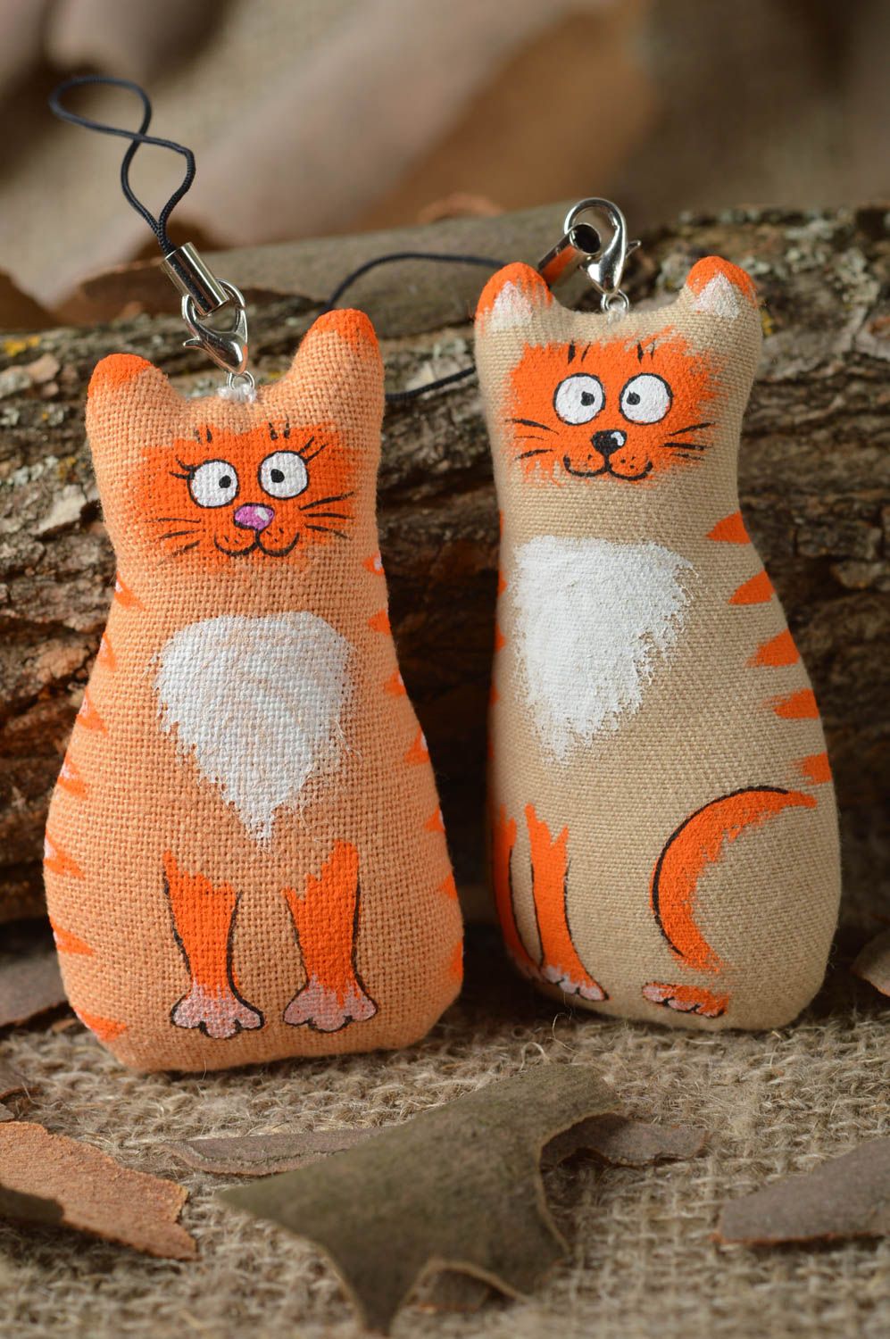 Брелки для ключей подарки ручной работы брелки-игрушки рыжие кот и кошка фото 1