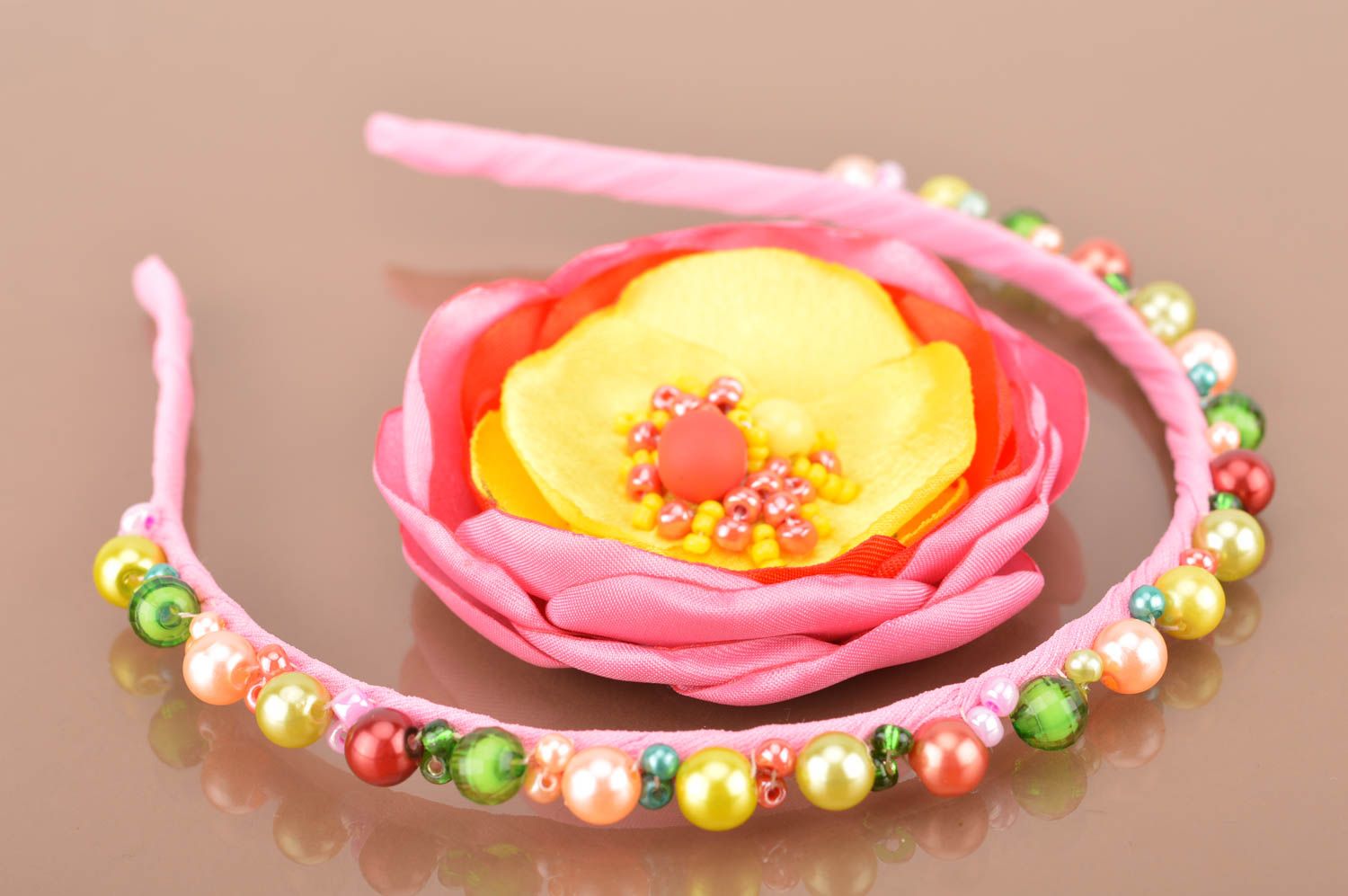 Set of cute hair accessories handmade hair clip with flower and headband photo 2