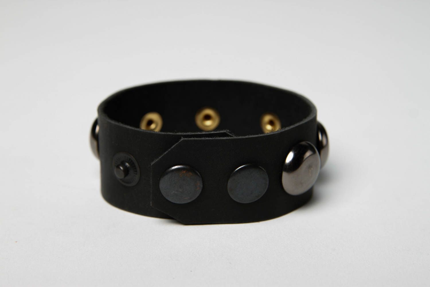 Bracelet cuir Bijou fait main Accessoire tendance noir large cadeau original photo 5