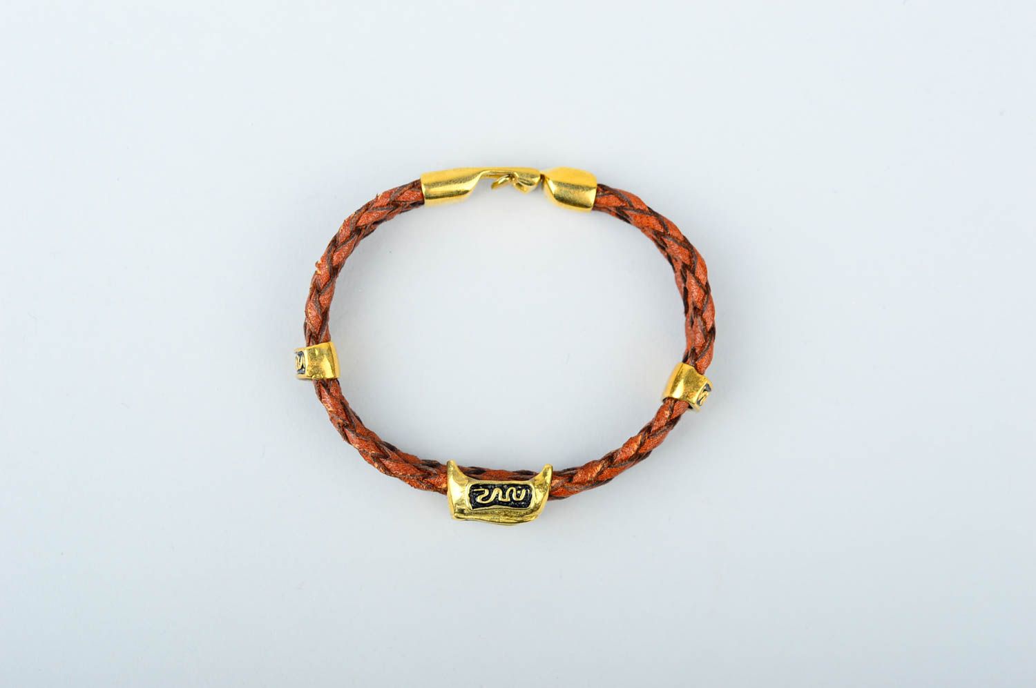 Кожаный браслет ручной работы браслет на руку украшение из кожи коричневое фото 3