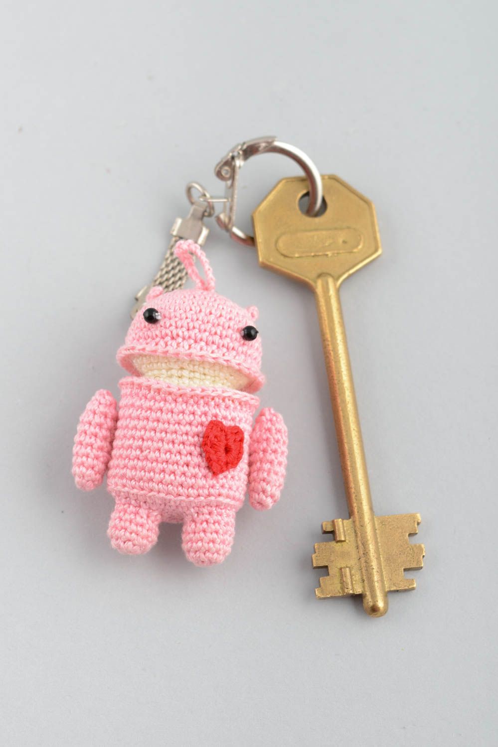 Soft toy keychain pink small handmade crocheted decorative present for friend photo 5