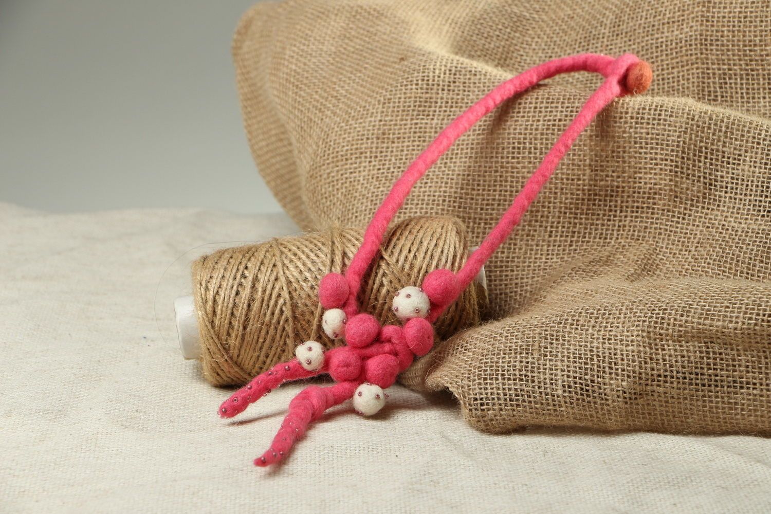 Woolen necklace with beads Raindrops photo 4