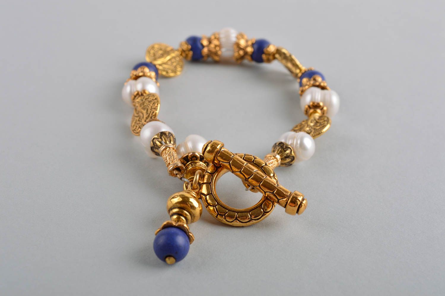 Homemade white and blue beads charm bracelet gemstone jewelry for women photo 4
