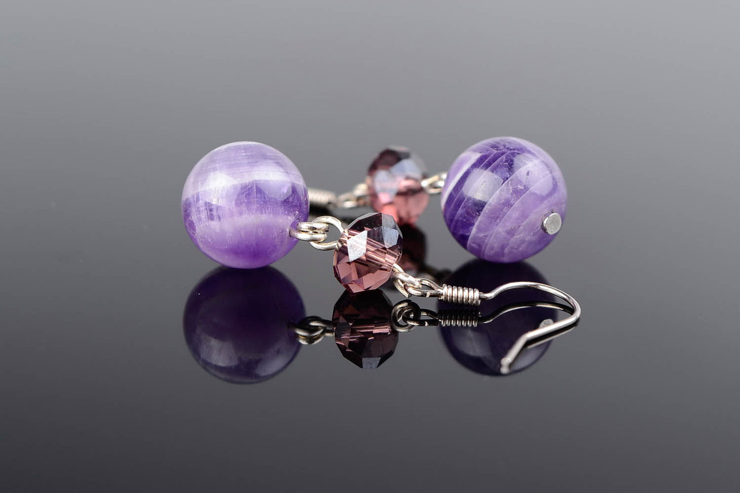 Ball earrings with amethyst photo 2