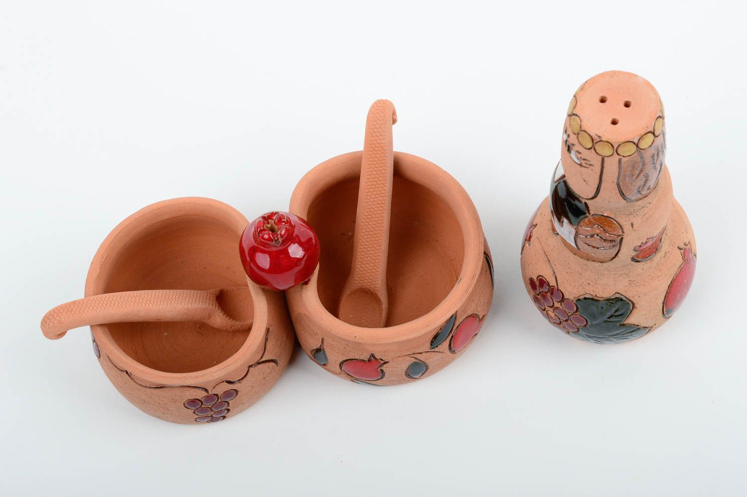 Set of three handmade clay spice jars in Georgian style 0,5 lb photo 3