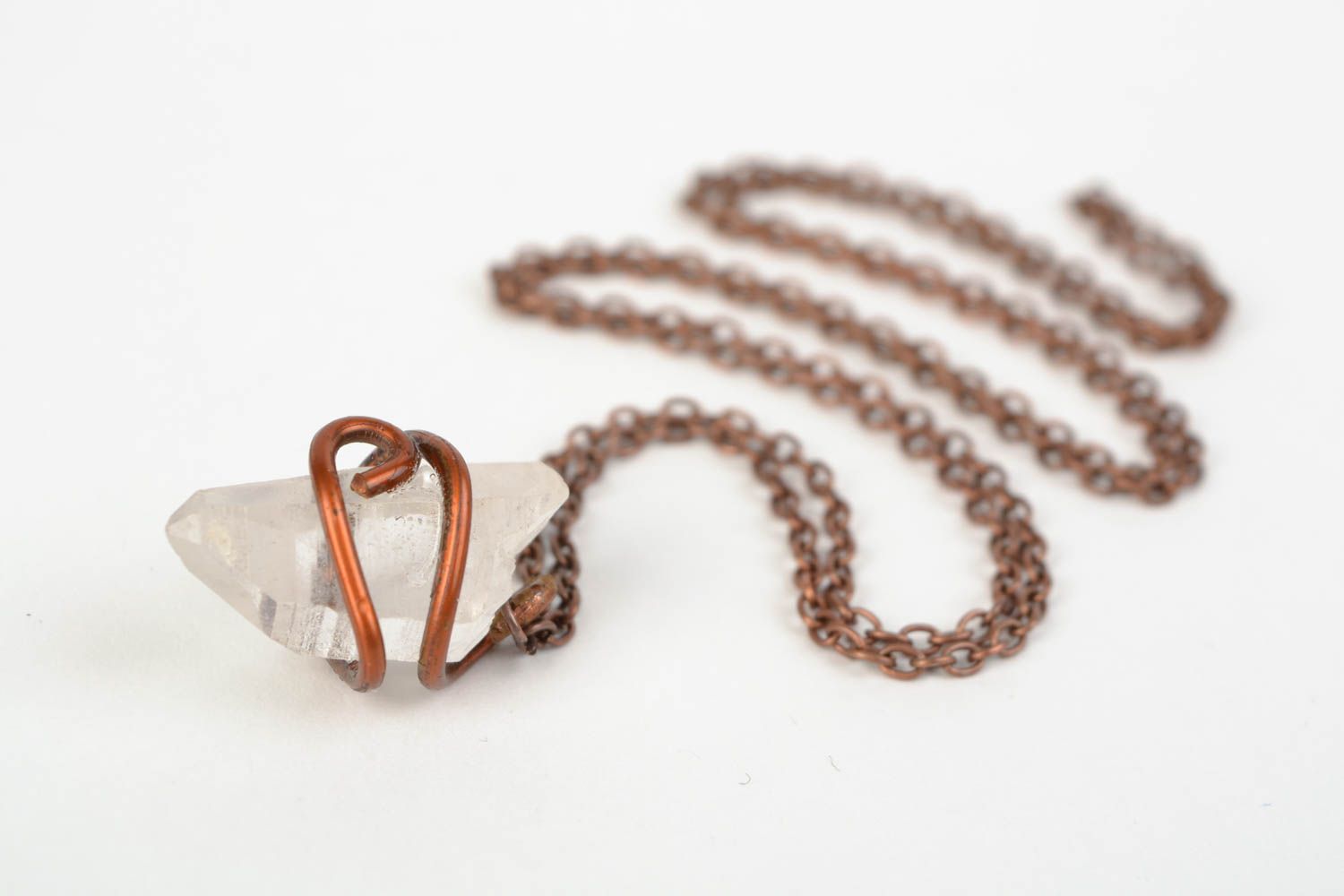 Beautiful handmade wire wrap copper pendant on chain photo 3