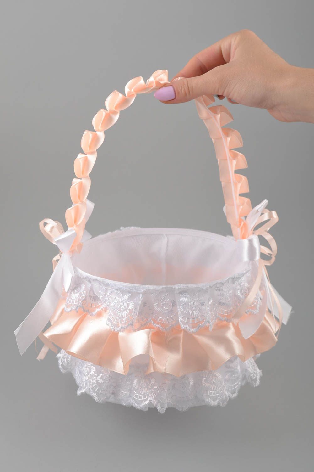 Handmade designer decorative lacy wedding basket for money and flower petals photo 5