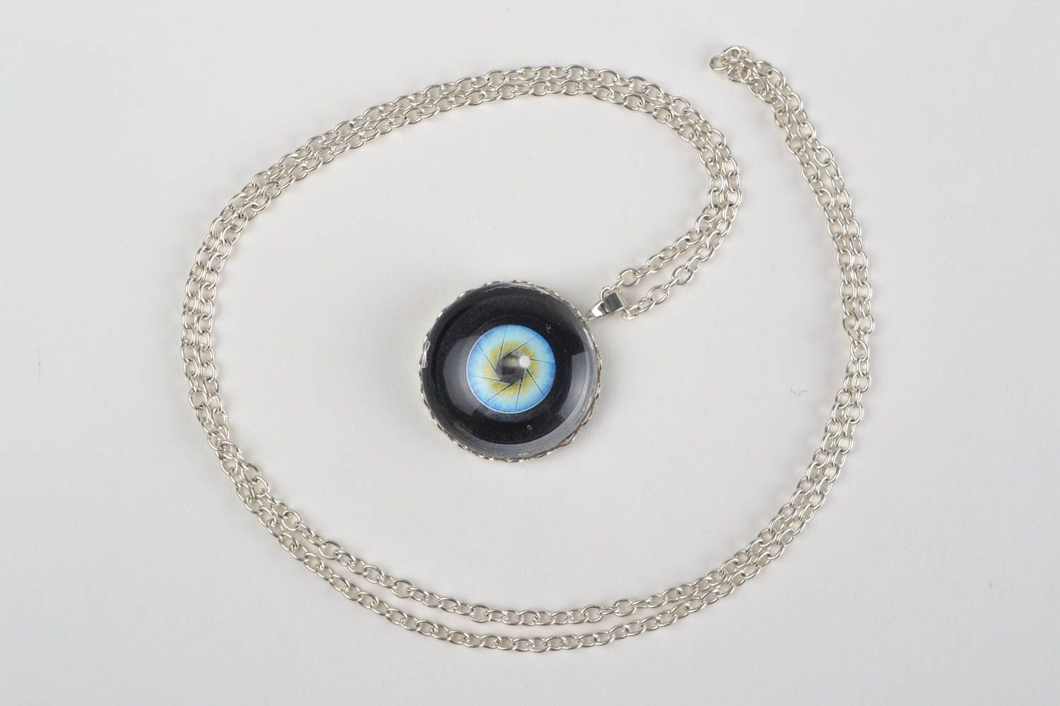 Beautiful handmade designer glass pendant on chain with lens image photo 1