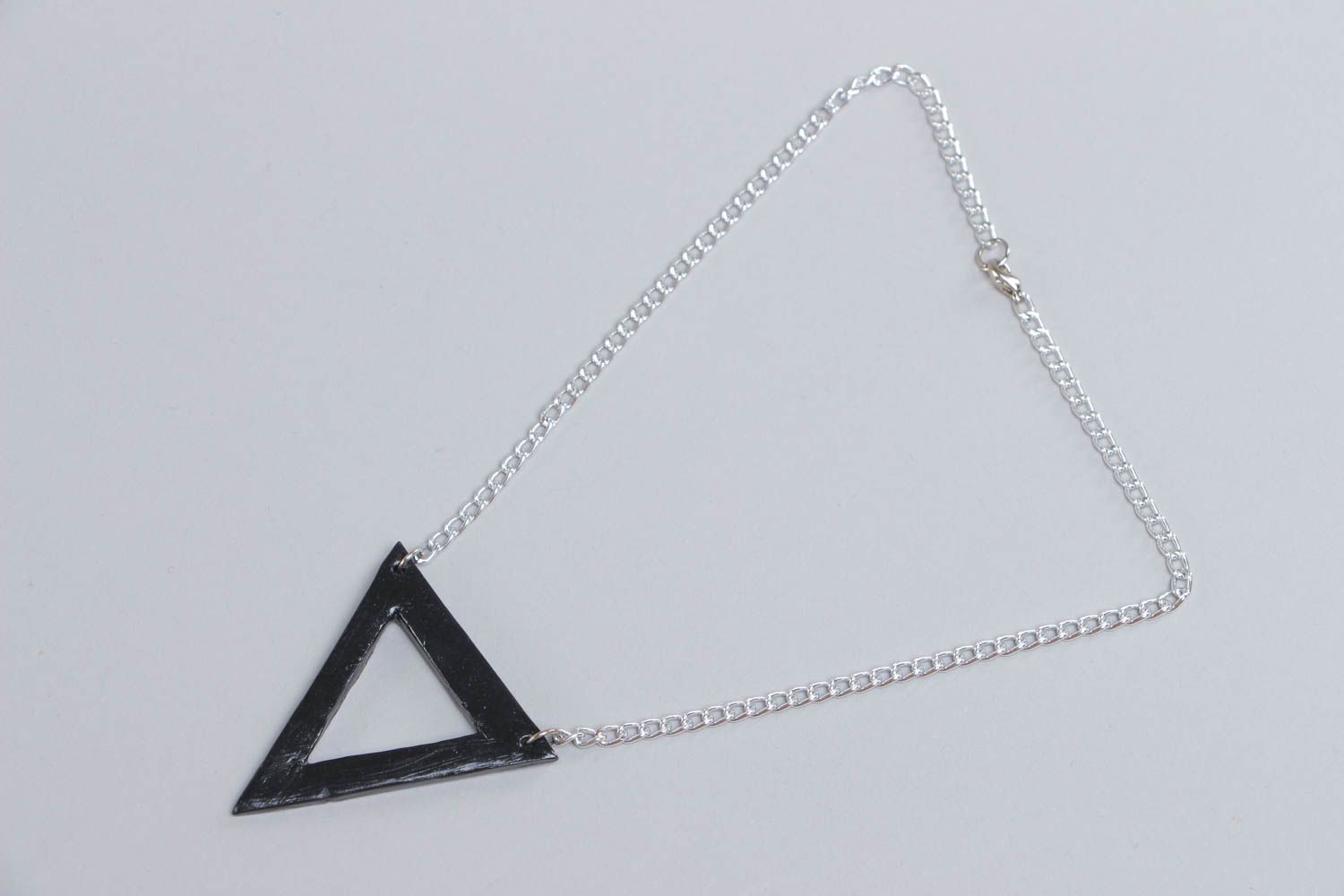 Handmade triangle self-hardening clay neck pendant with chain photo 2