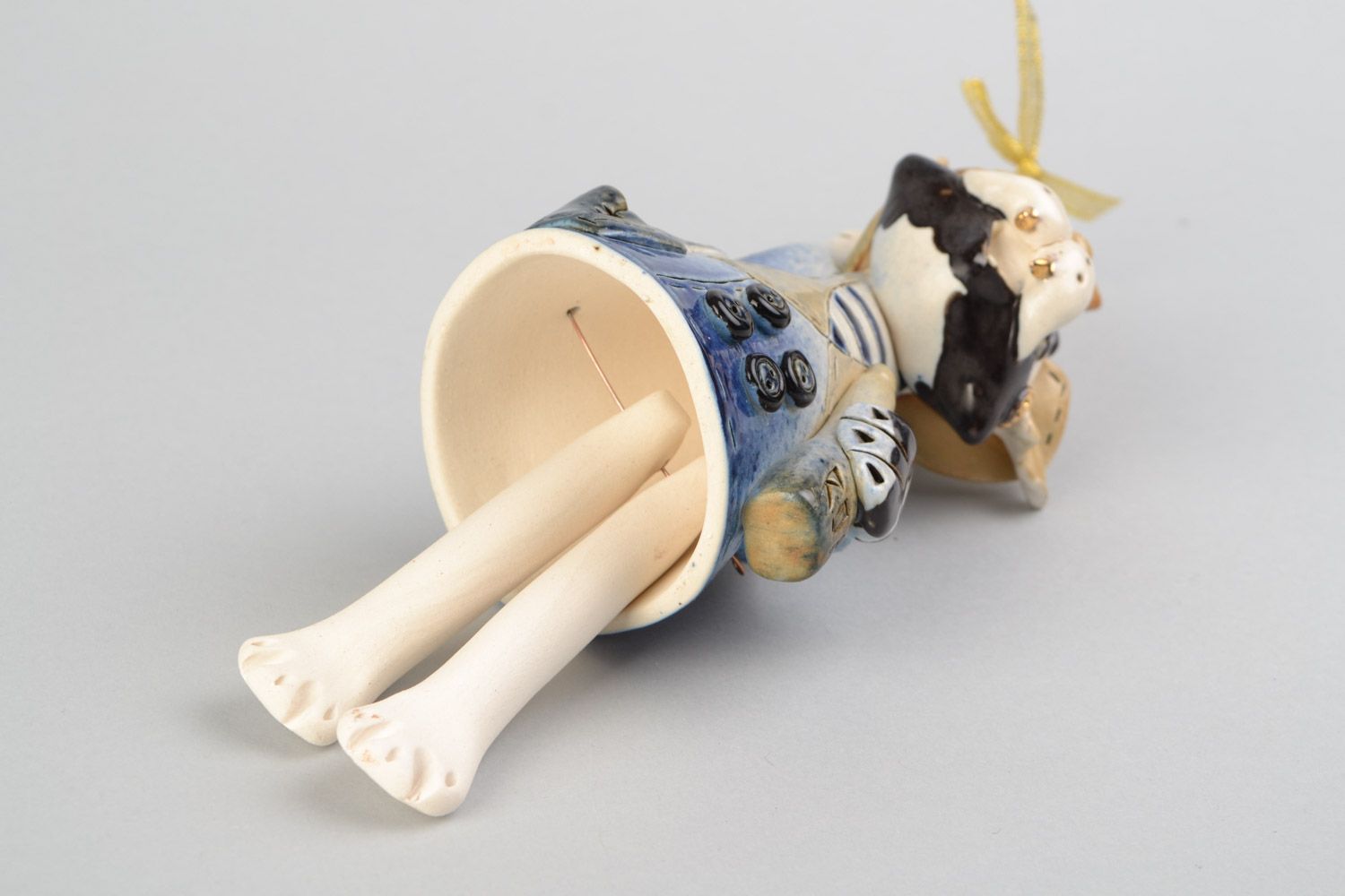 Handmade designer decorative ceramic bell colorful cat  for interior decor photo 5