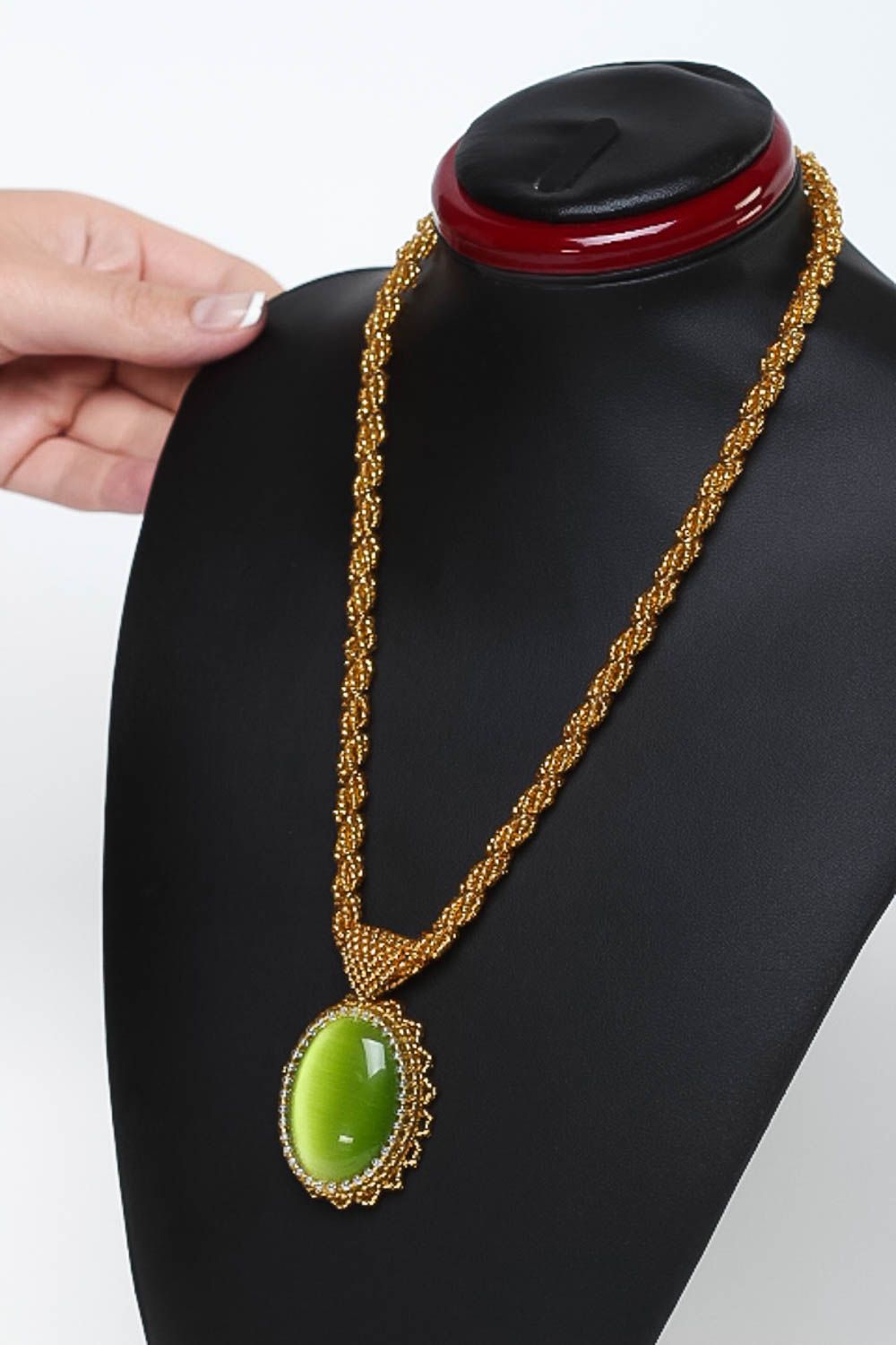 Stylish handmade beaded necklace gemstone pendant necklace bead weaving photo 5