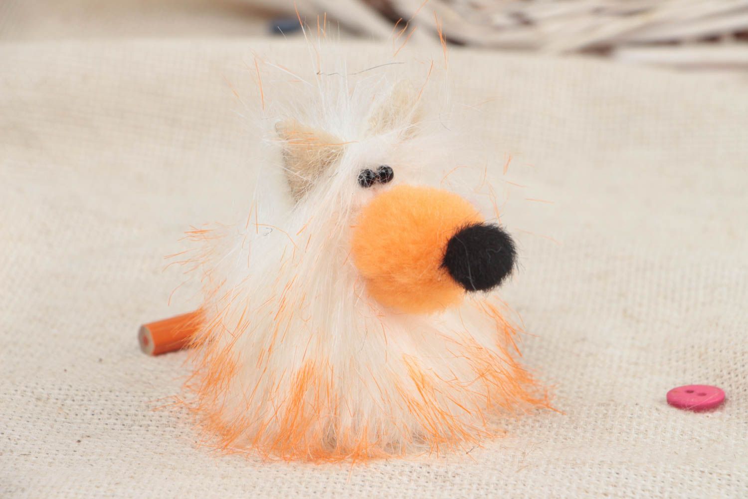 Small handmade orange fluffy fur fabric puppet toy Fox photo 1