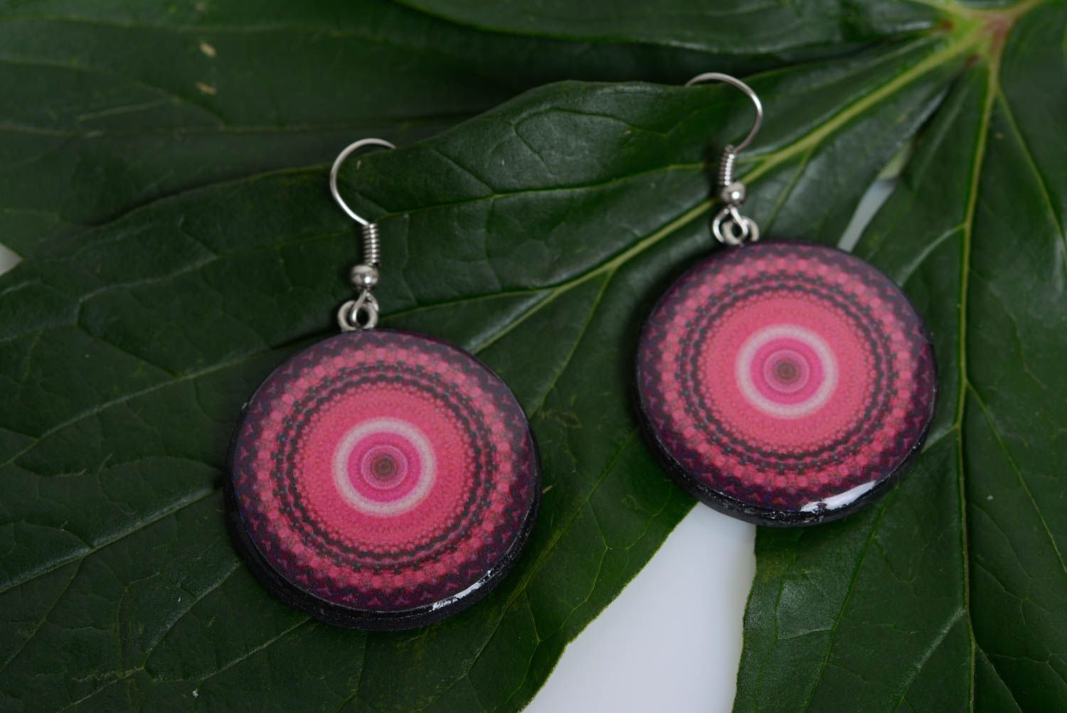 Large designer earrings made of polymer clay handmade pink accessory for girl photo 5