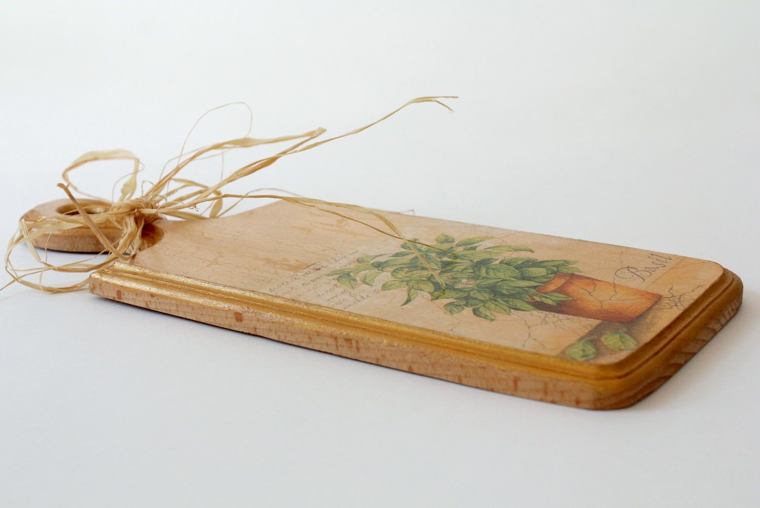 Tagliere di legno fatto a mano utensili da cucina con decoupage con pianta
 foto 4