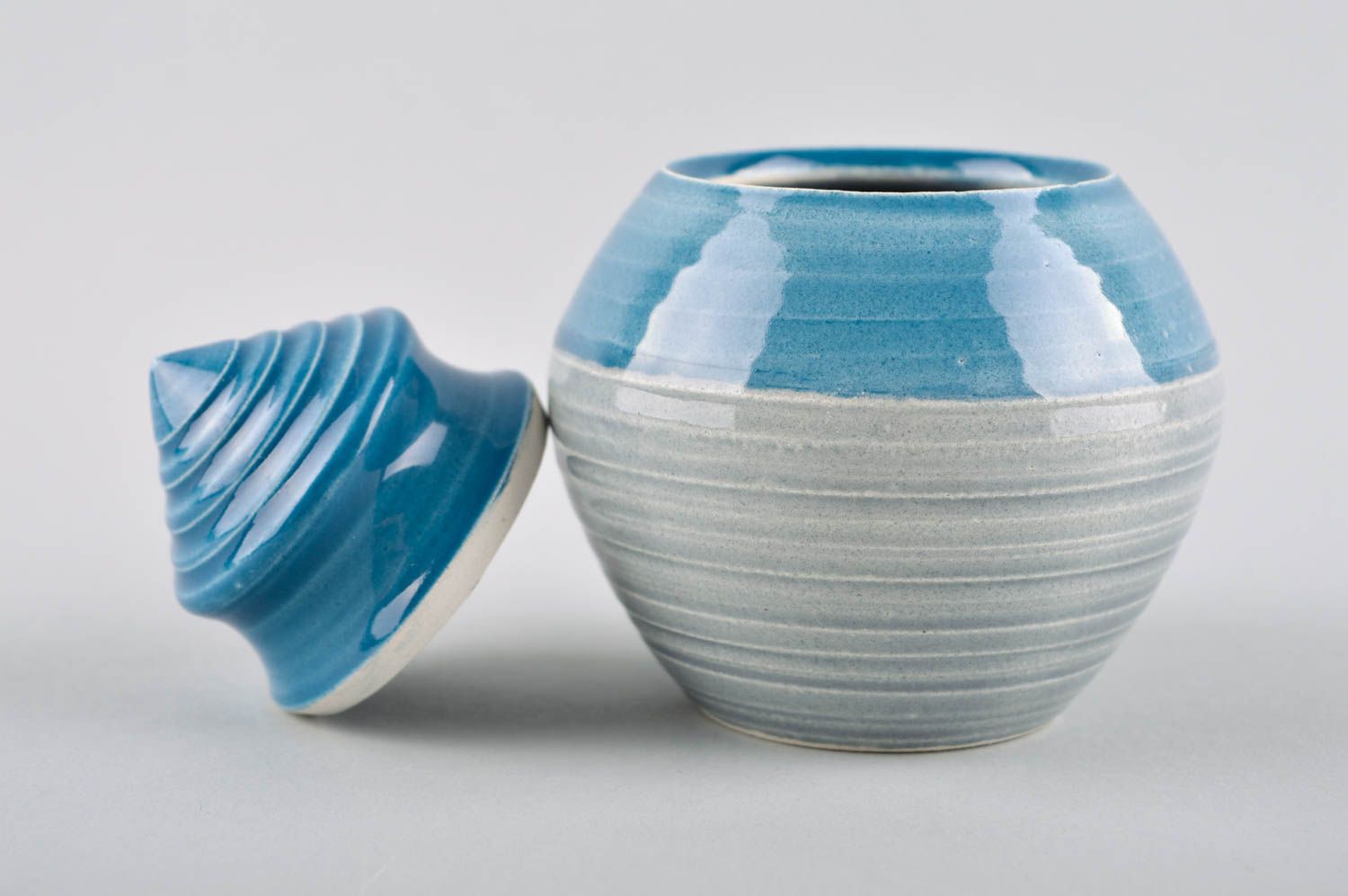 Керамика ручной работы кухонная посуда голубая красивая керамическая сахарница фото 3