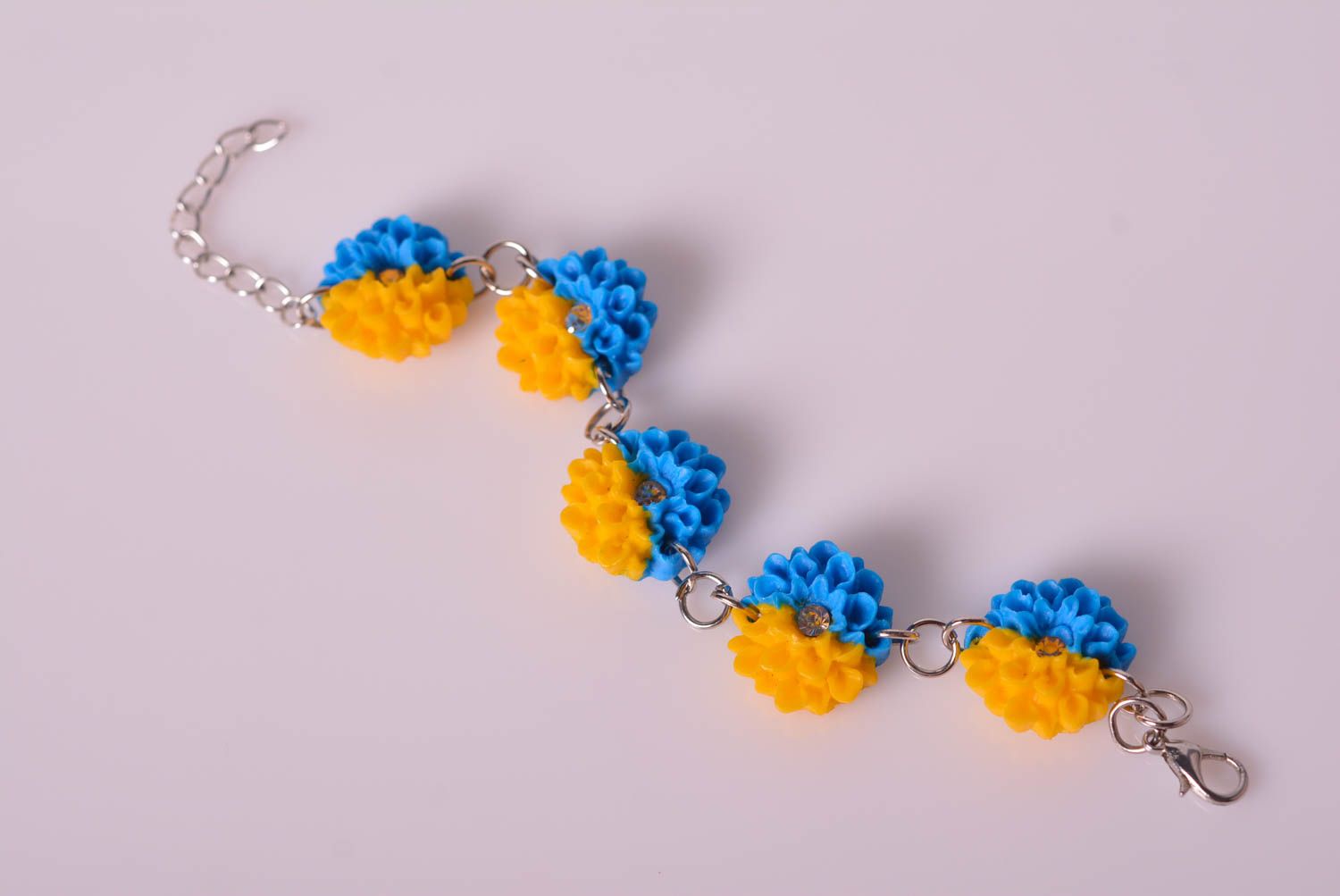 Chain tennis clay yellow and blue flowers bracelet photo 4