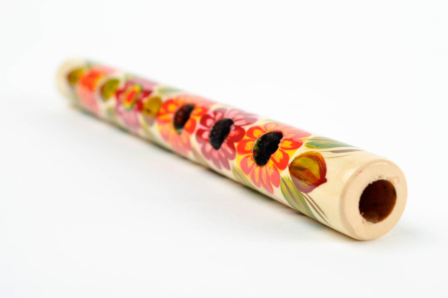 Sopilka Instrument à vent fait main en bois motif floral design Cadeau insolite photo 3