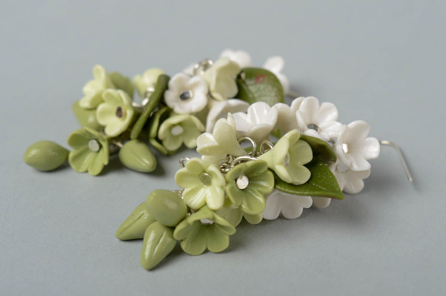 Handmade designer earrings unusual flower earrings polymer clay accessory photo 4