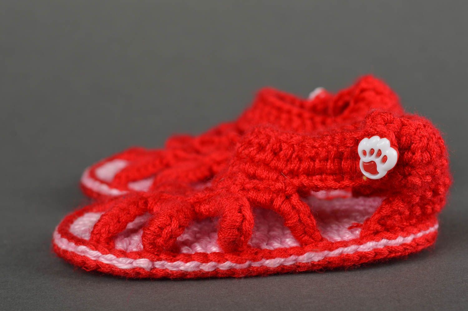 Handmade Baby Sandalen schöne Babyschuhe Mode für Neugeborene gehäkelt rosa rot foto 3