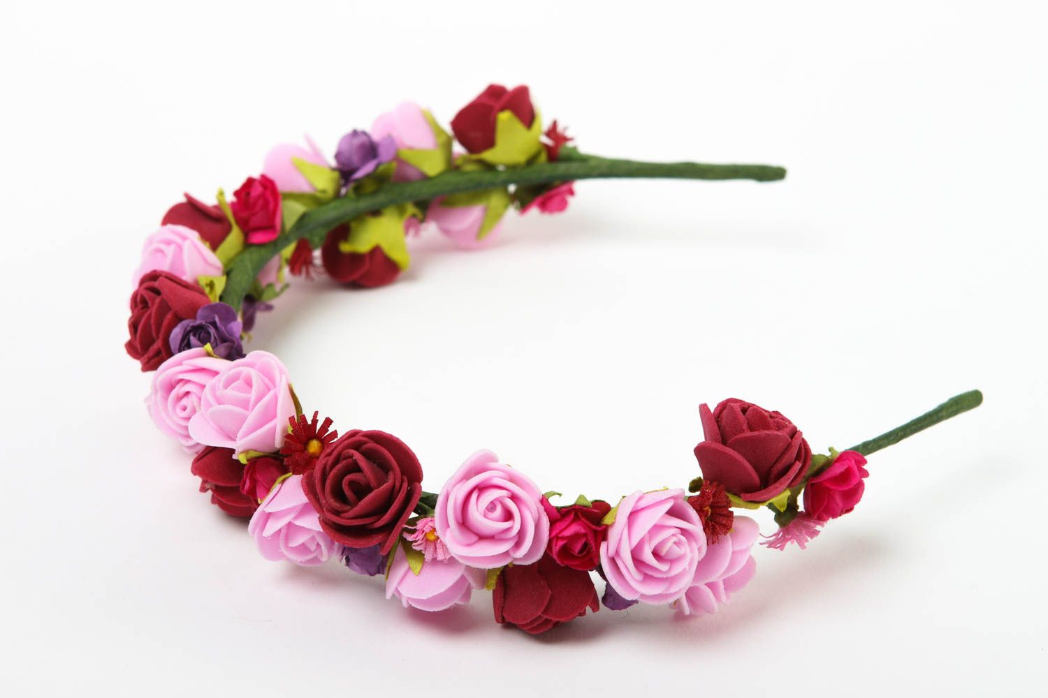 Serre-tête fleurs Bijou fait main roses et rouges cadeau Accessoire cheveux photo 3