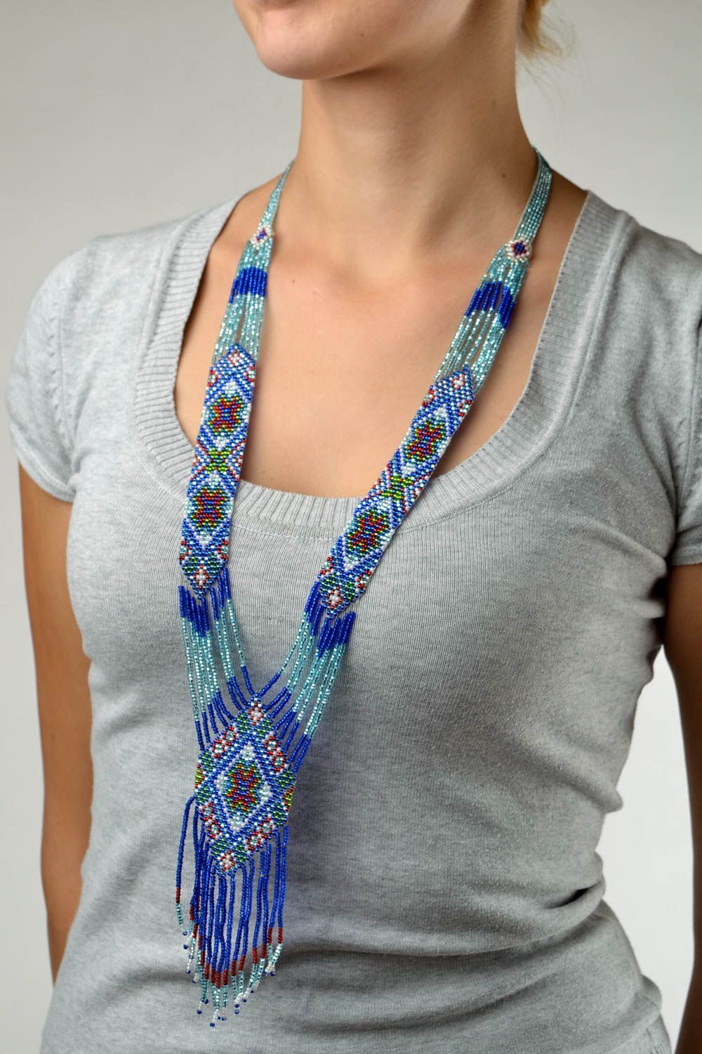 Handmade beaded necklace blue necklace in ethnic style designer accessory photo 1