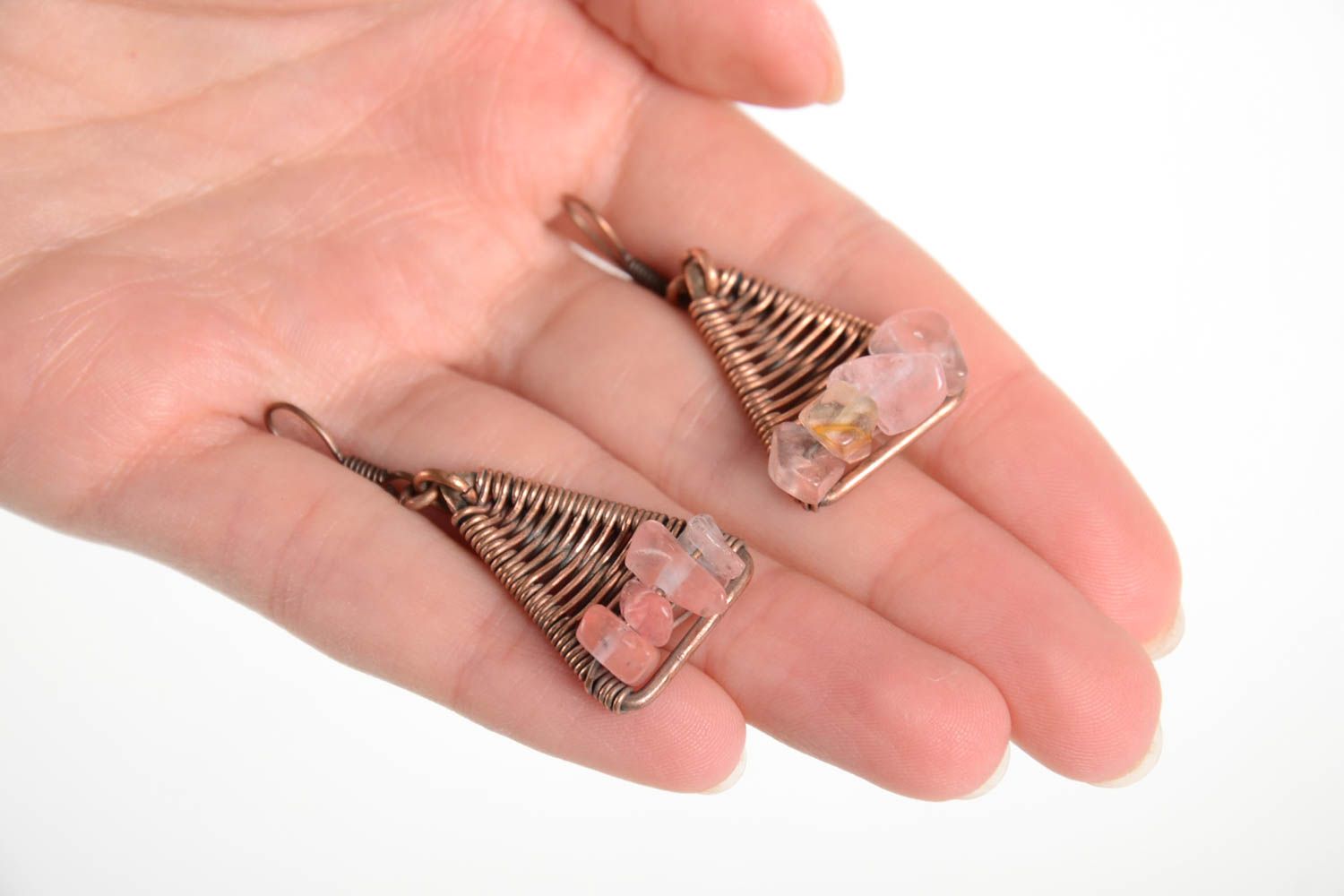 Handmade kleine Kupfer Ohrringe Designer Schmuck Accessoire für Frauen mit Stein foto 2