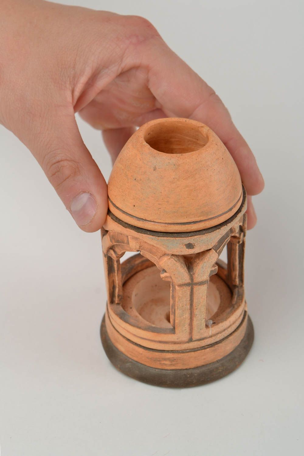 Оригинальная керамическая аромалампа ручной работы без крышки светло коричневая фото 2