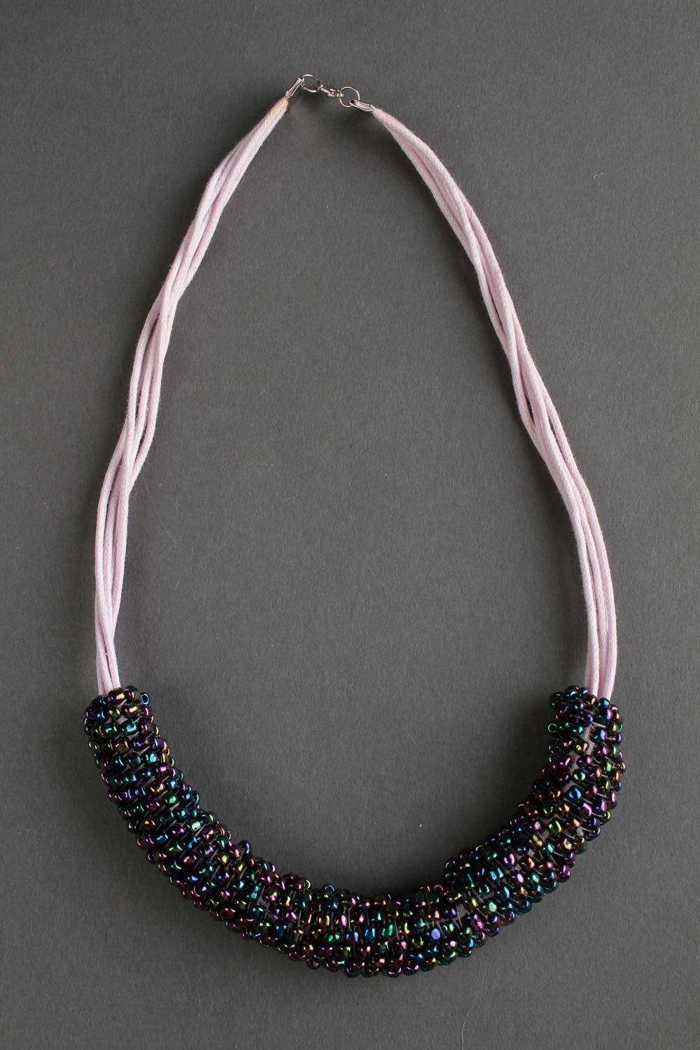 Handmade unusual beaded necklace elegant massive necklace evening jewelry photo 2