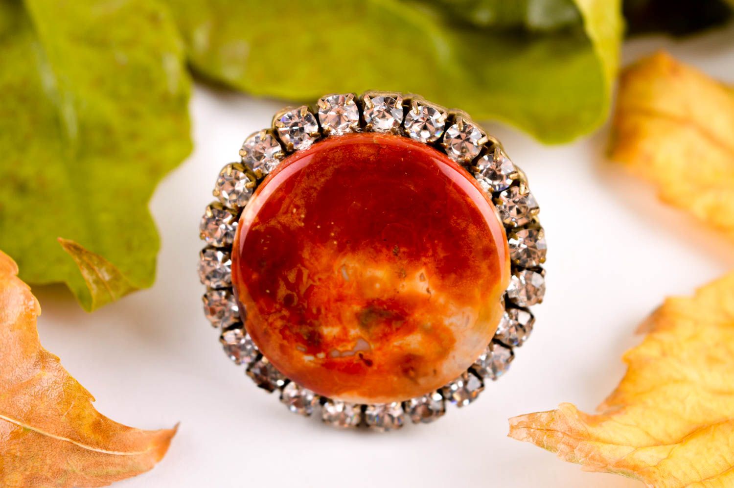 Handmade Messing Ring Damenring mit Stein Accessoire für Frauen mit Achat schön foto 1