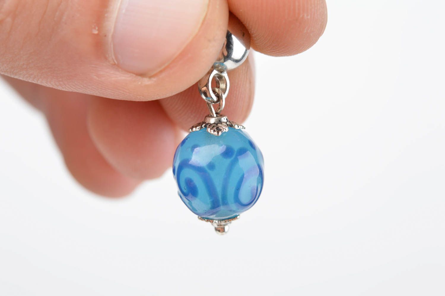 Handmade pendant women necklace glass pendant lampwork pendant blue bead  photo 5